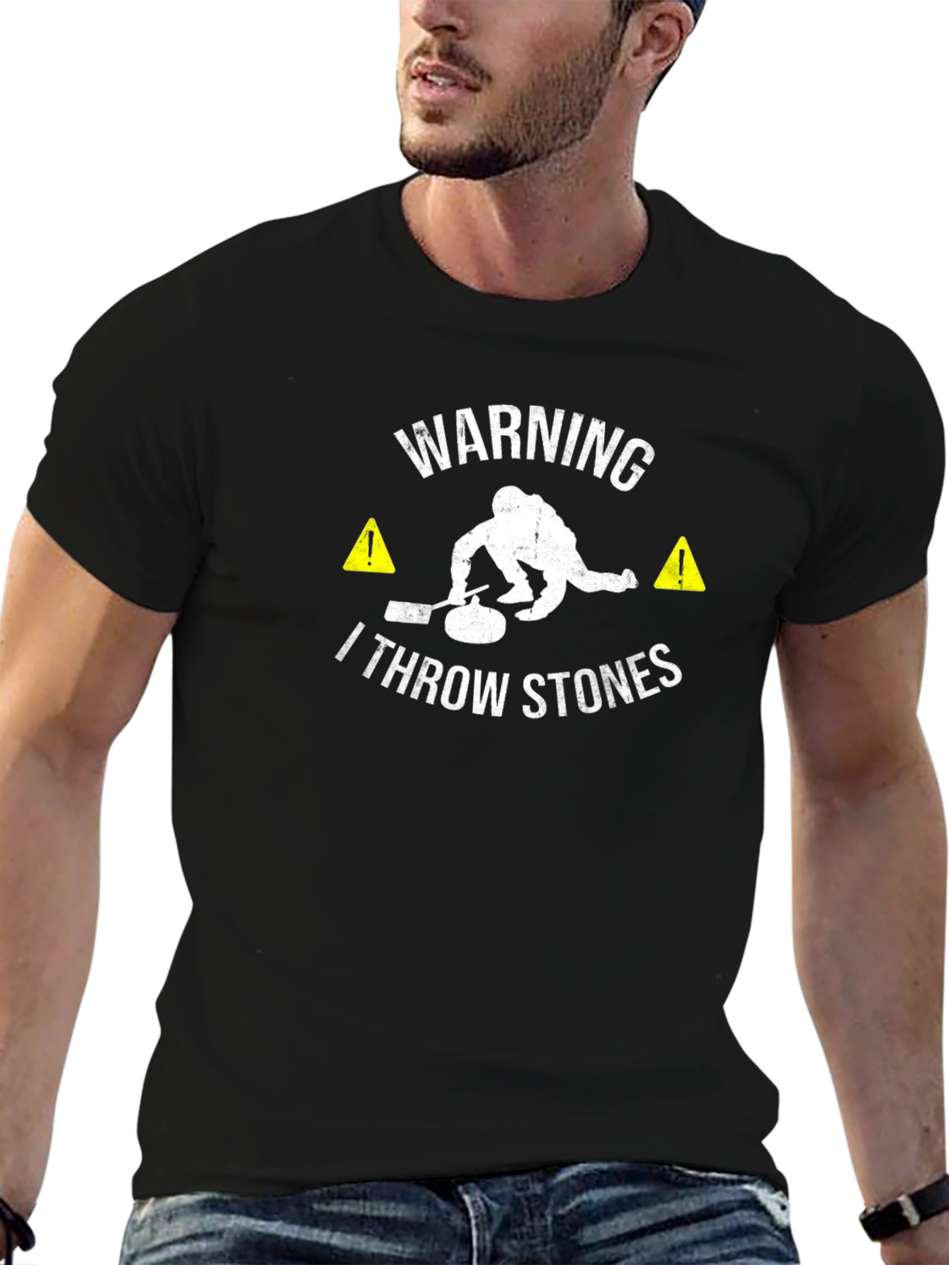 Warning: I Throw Stones - Curling T-Shirt