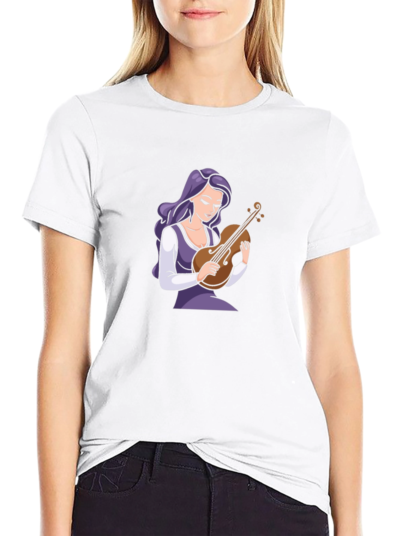 Violin Girl Black T-Shirt - Stylish Graphic Tee