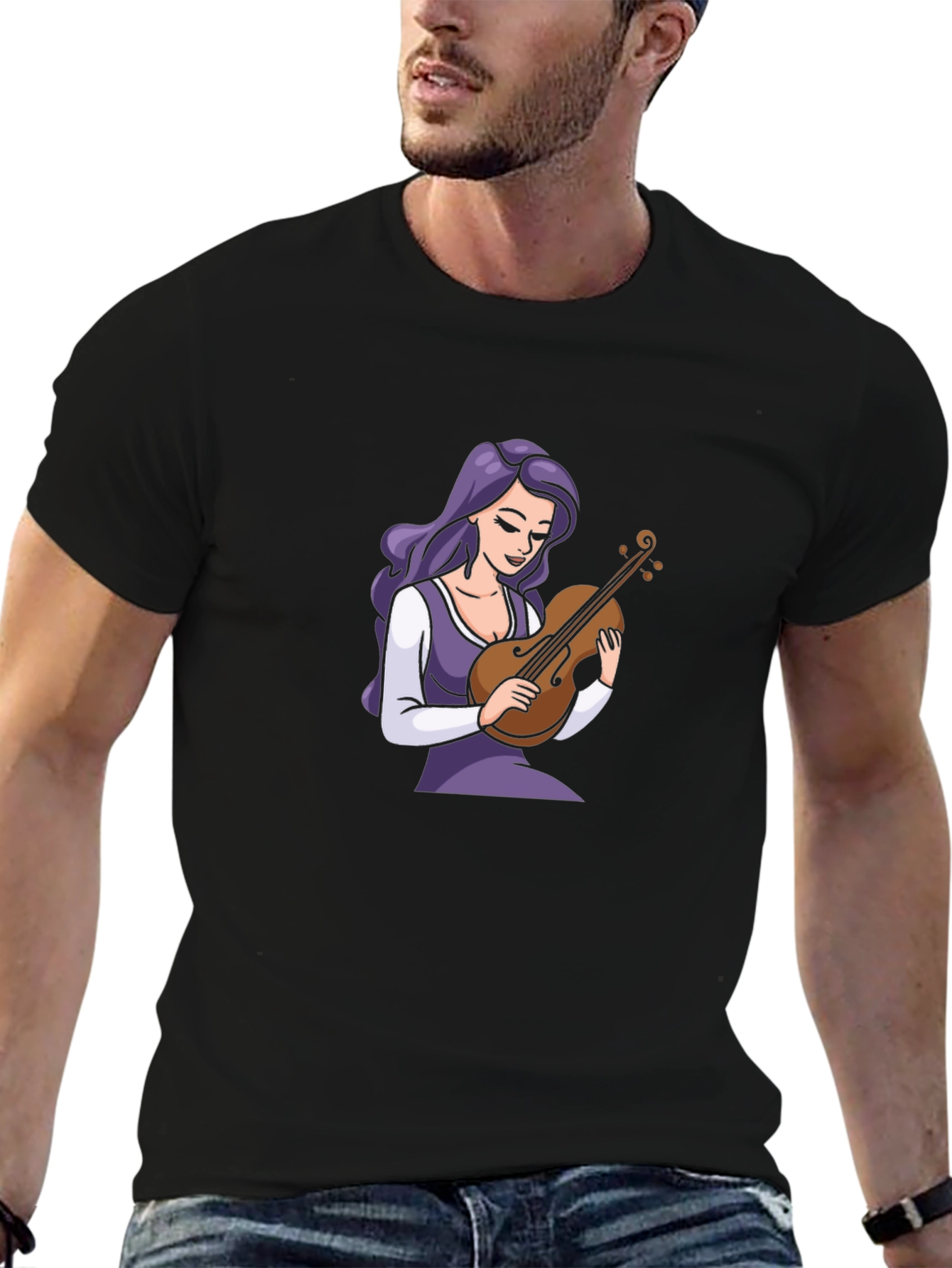 Violin Girl Black T-Shirt - Stylish Graphic Tee