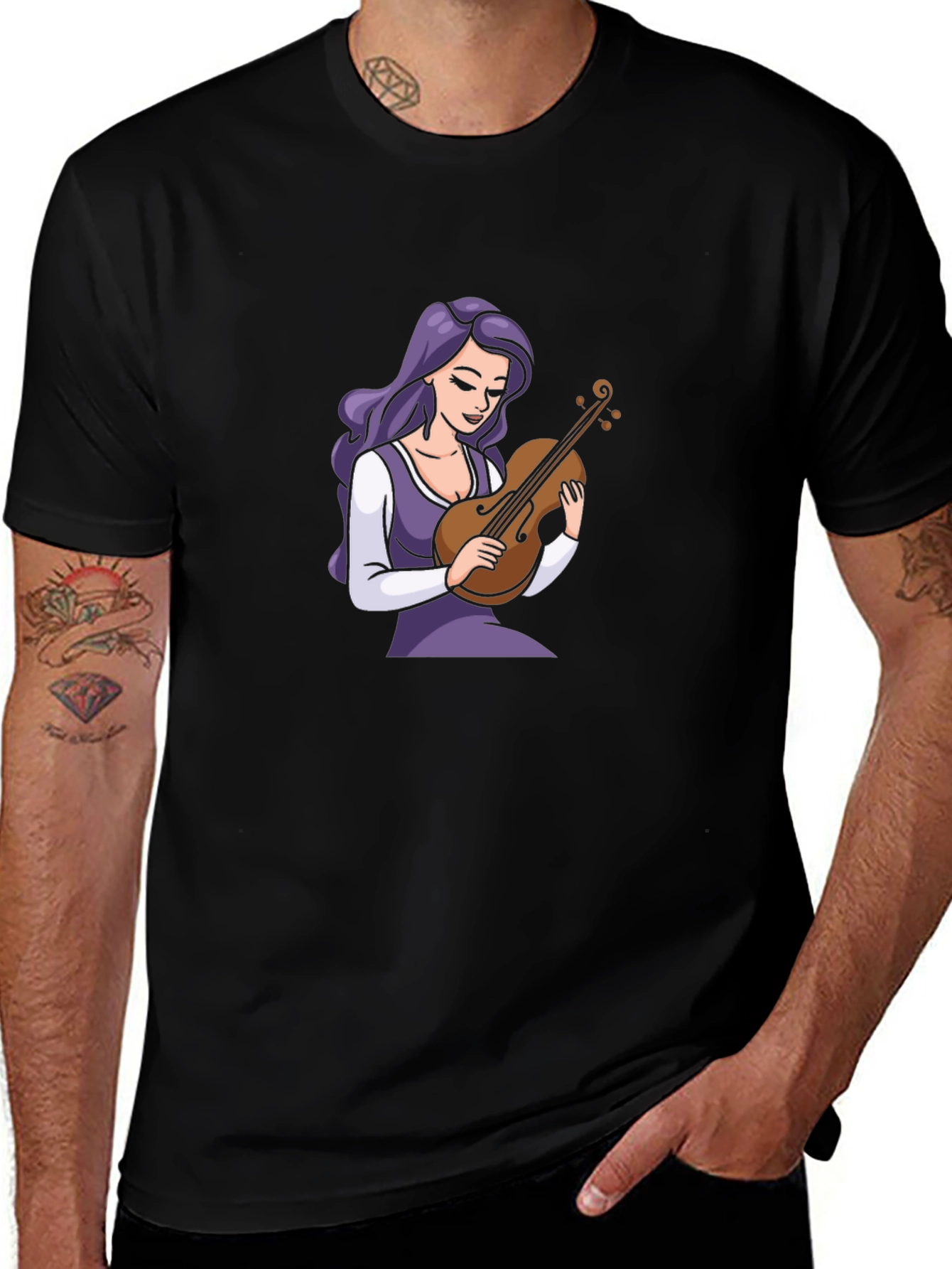 Violin Girl Black T-Shirt - Stylish Graphic Tee