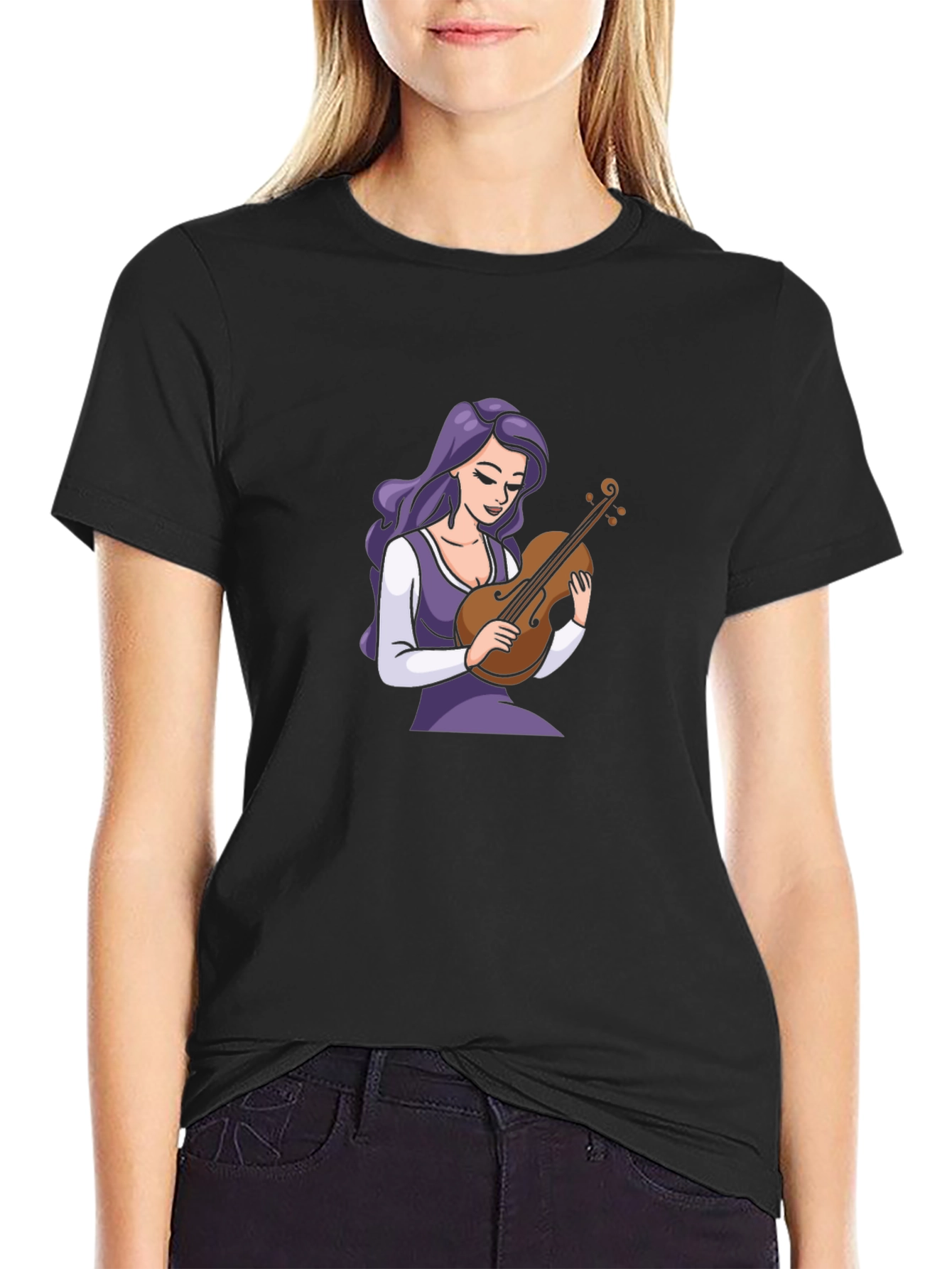 Violin Girl Black T-Shirt - Stylish Graphic Tee