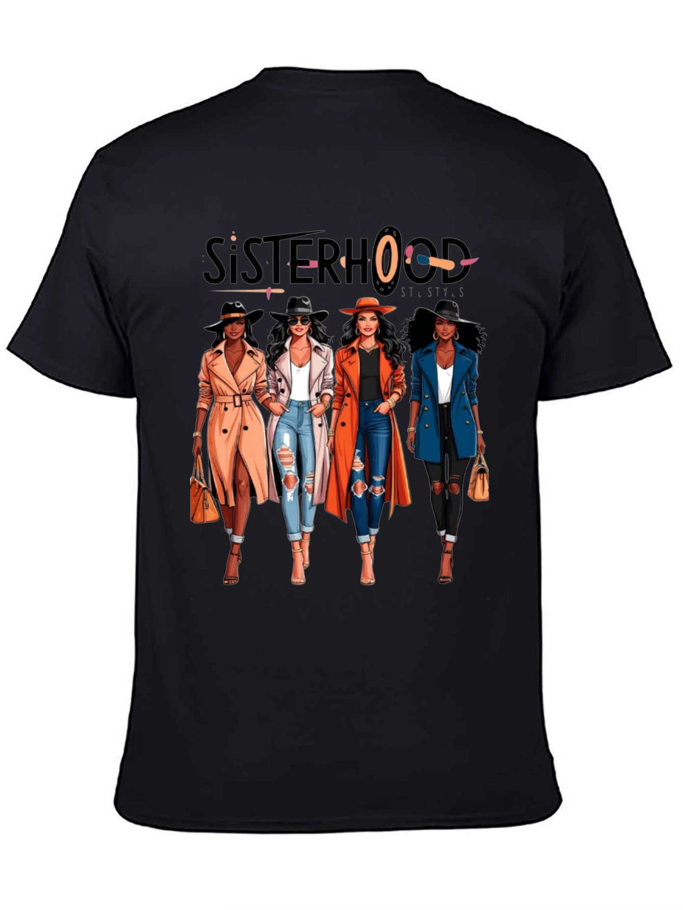 Sisterhood Graphic Print Black T-Shirt