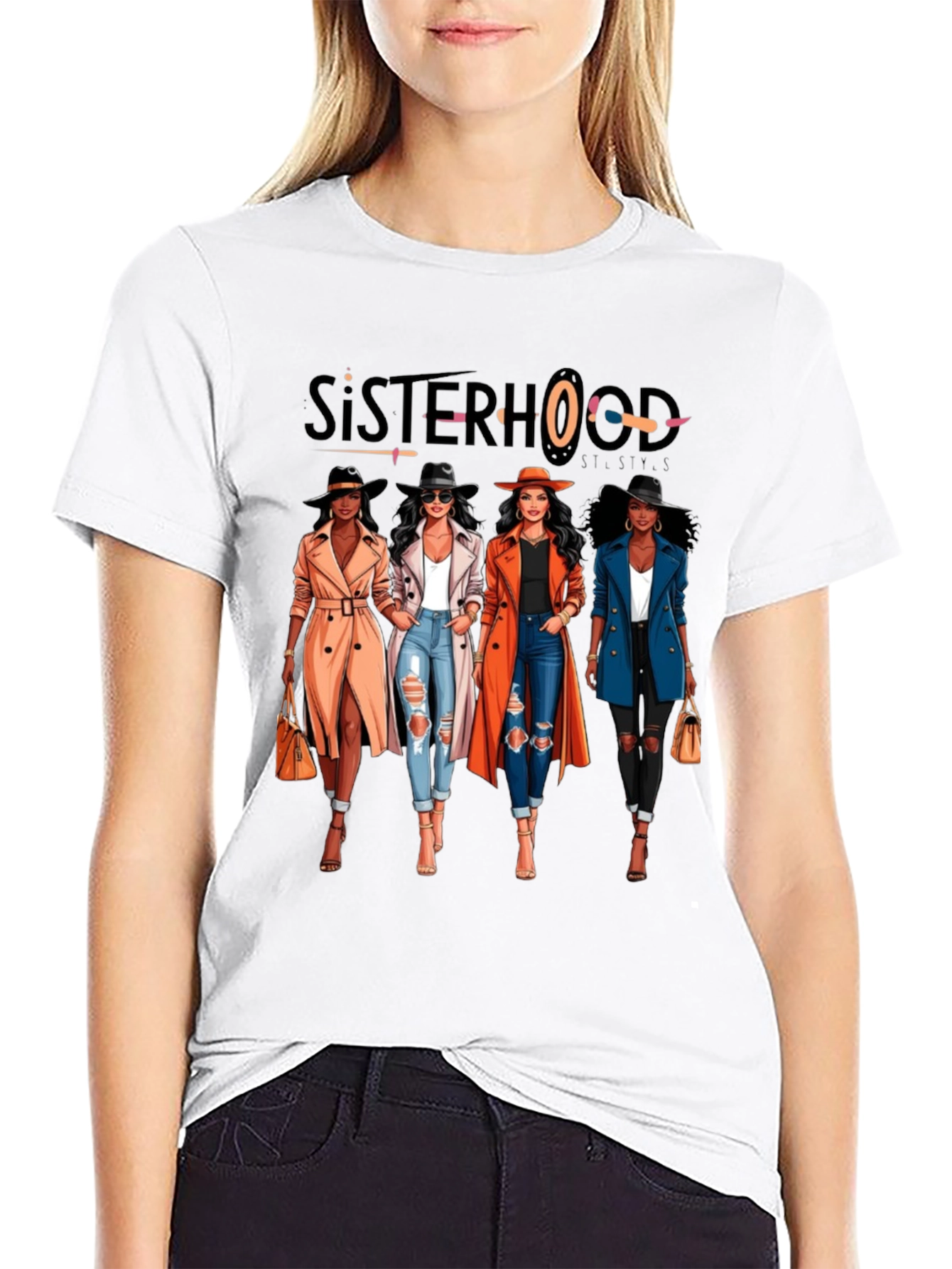 Sisterhood Graphic Print Black T-Shirt