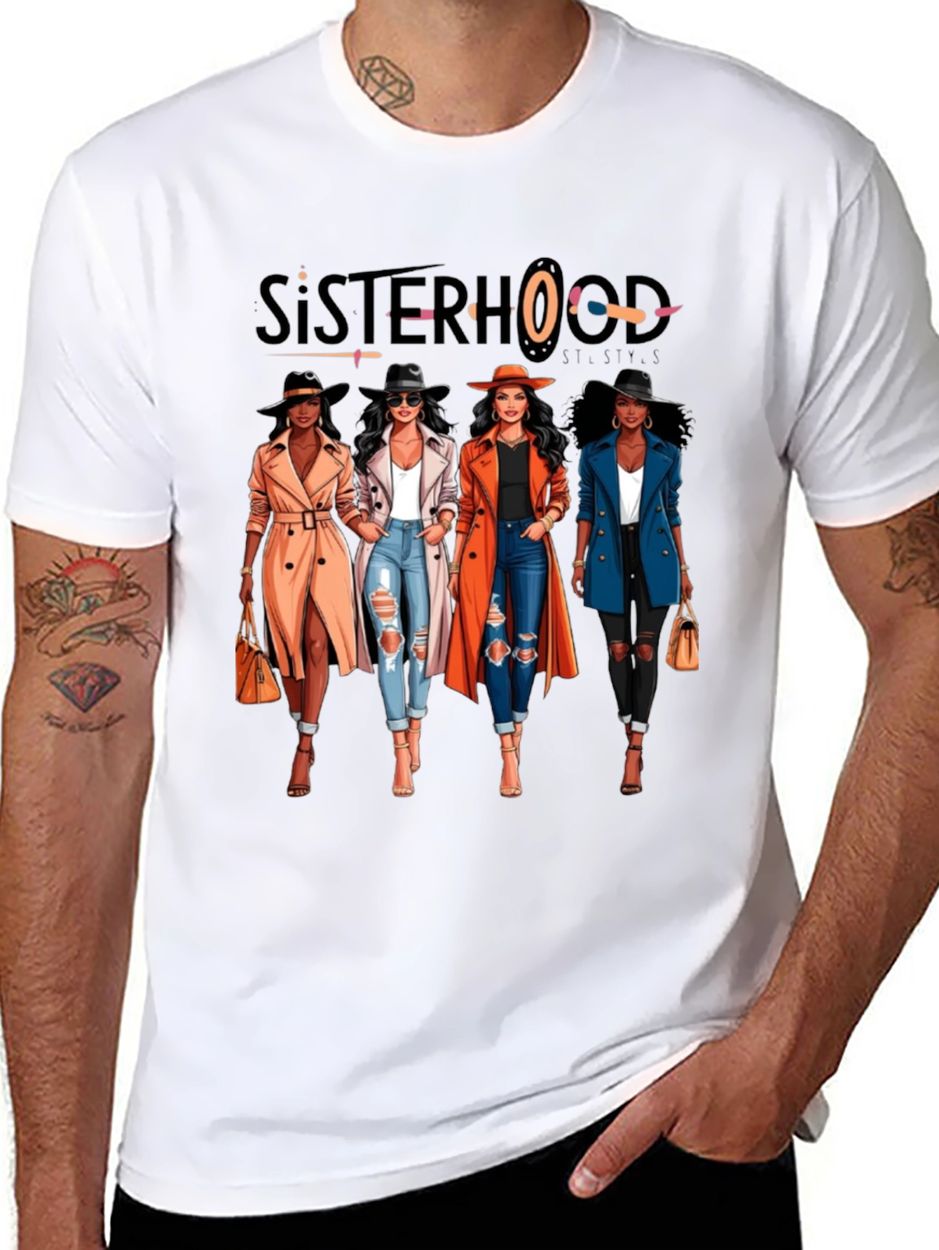 Sisterhood Graphic Print Black T-Shirt