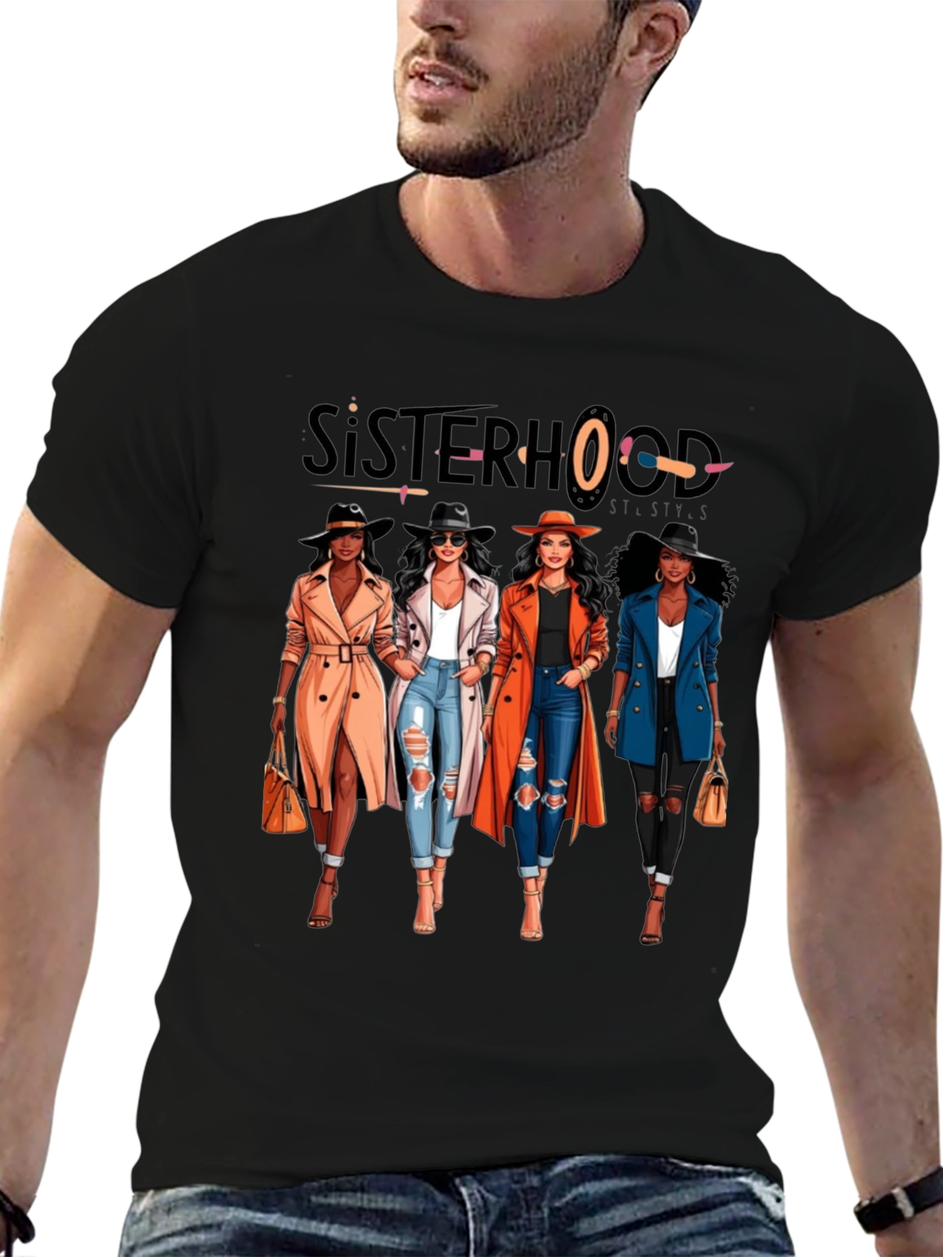 Sisterhood Graphic Print Black T-Shirt