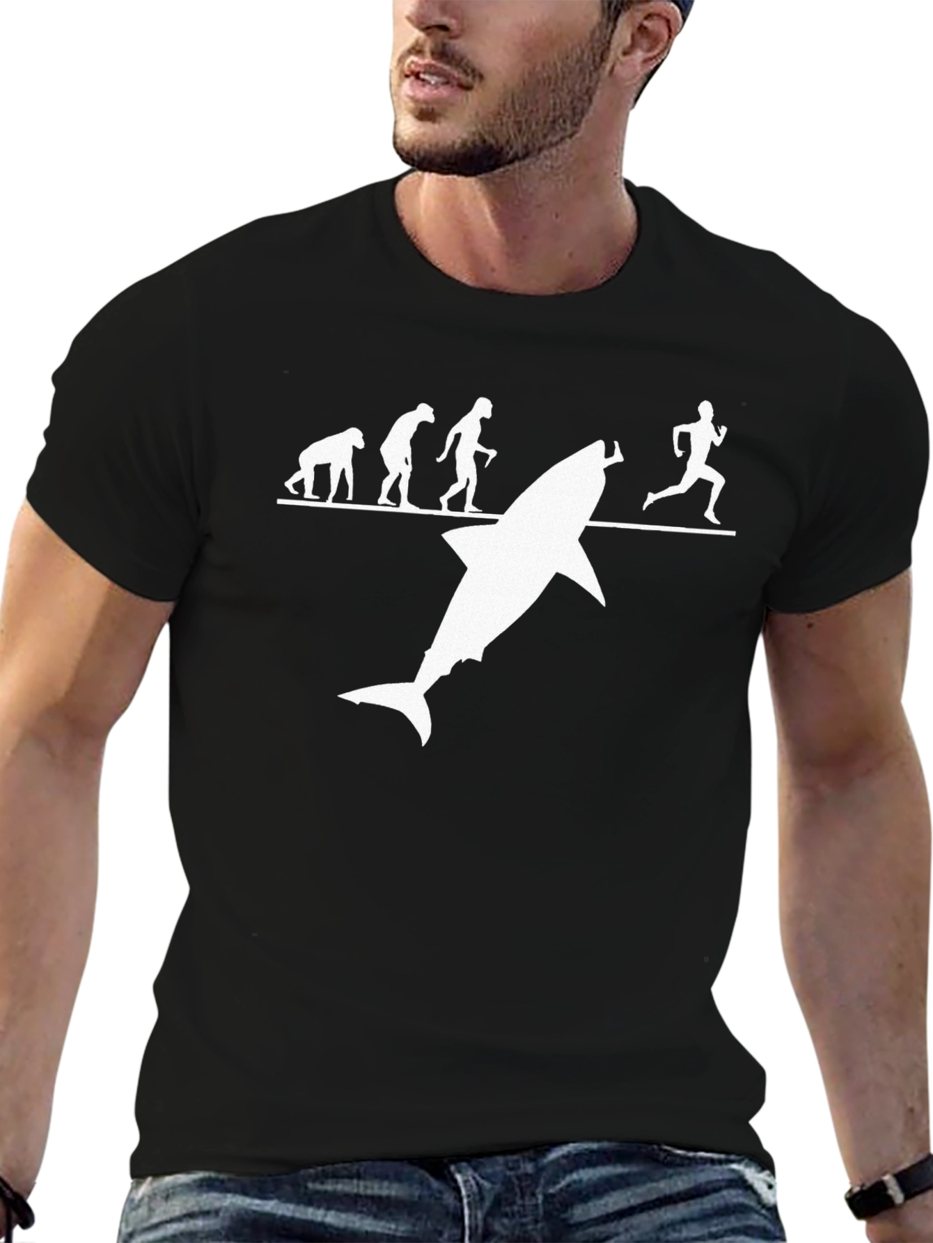 Evolution of Man Shark Humor T-Shirt