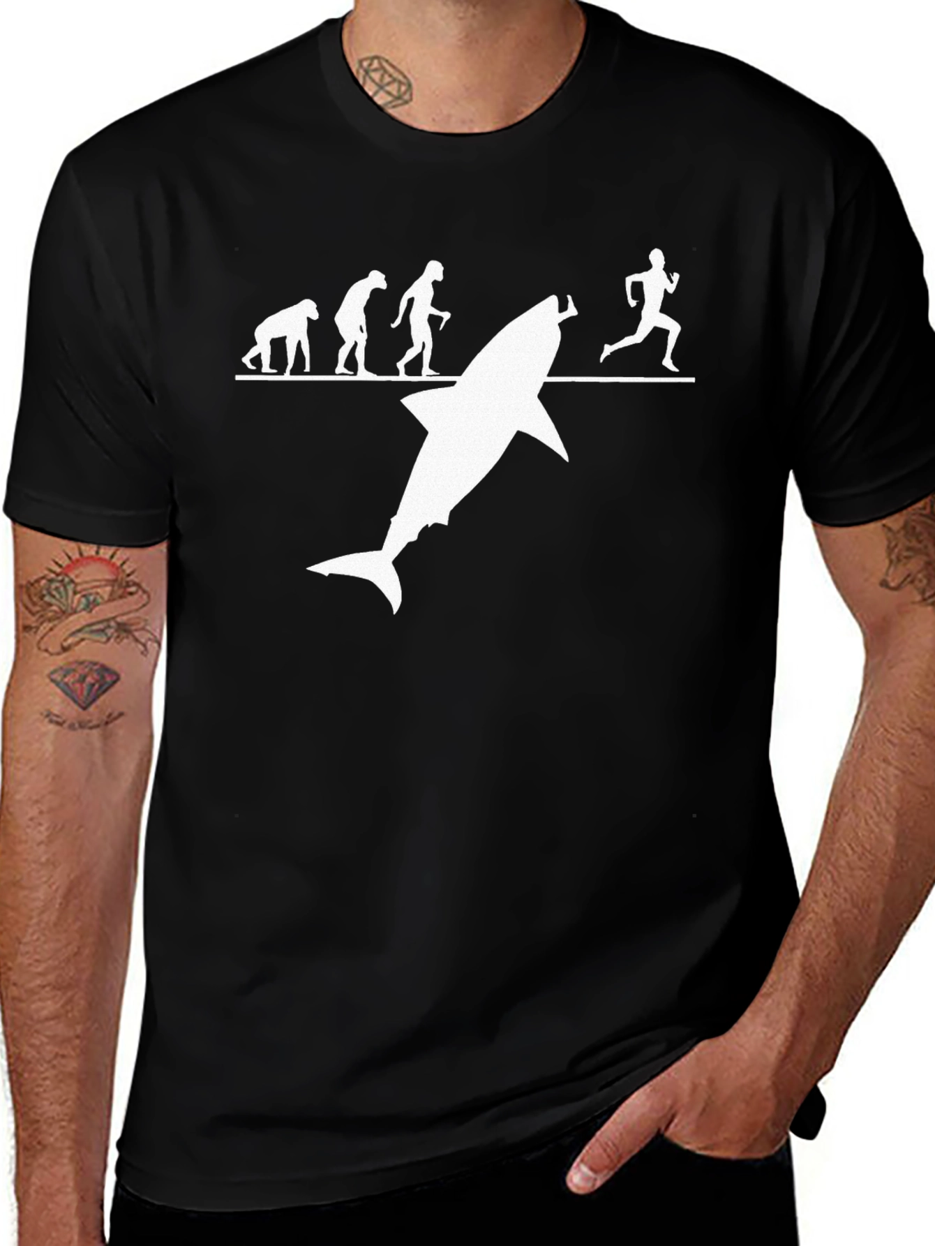 Evolution of Man Shark Humor T-Shirt