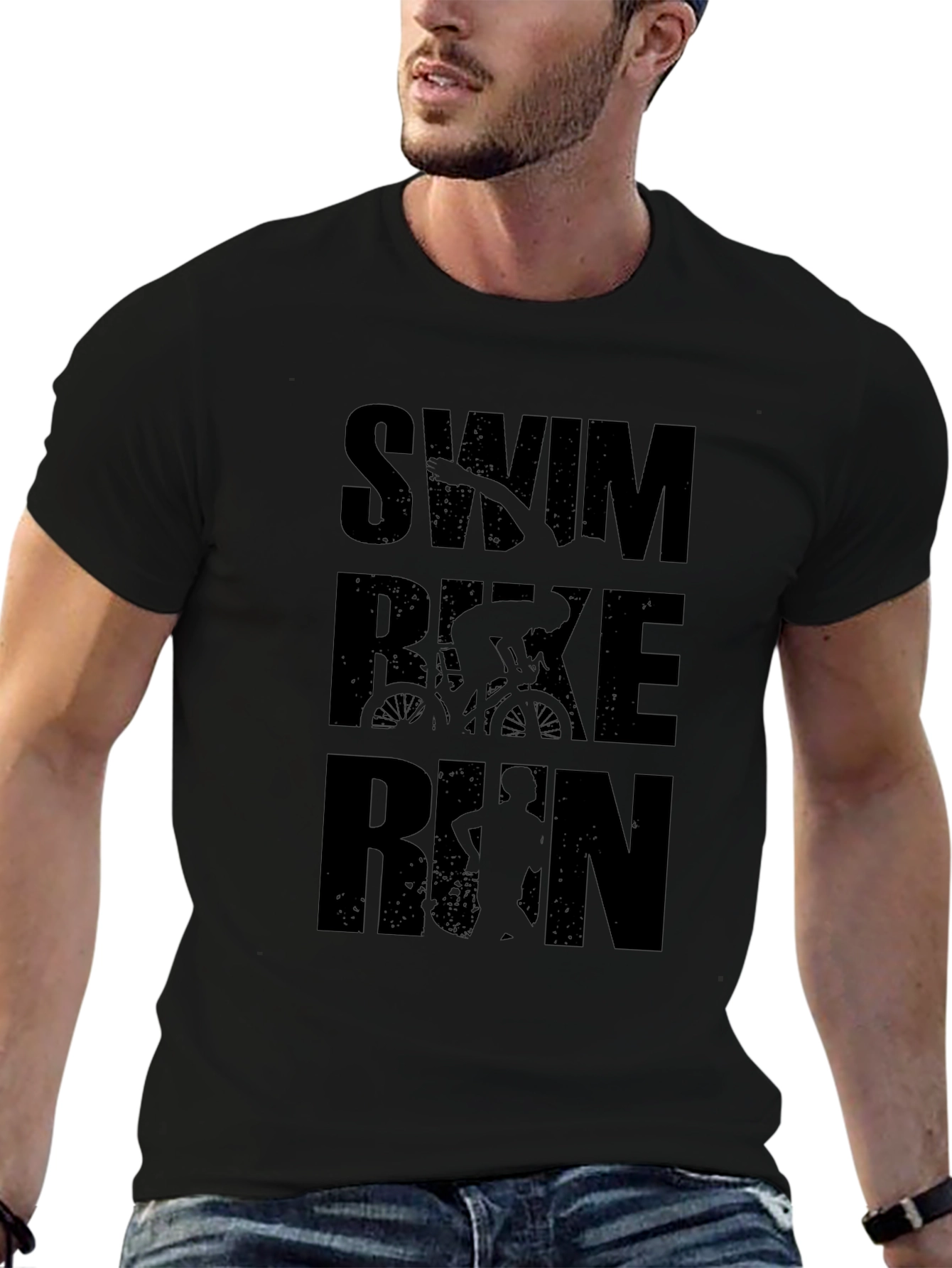 Triathlon Swim Bike Run Black T-Shirt