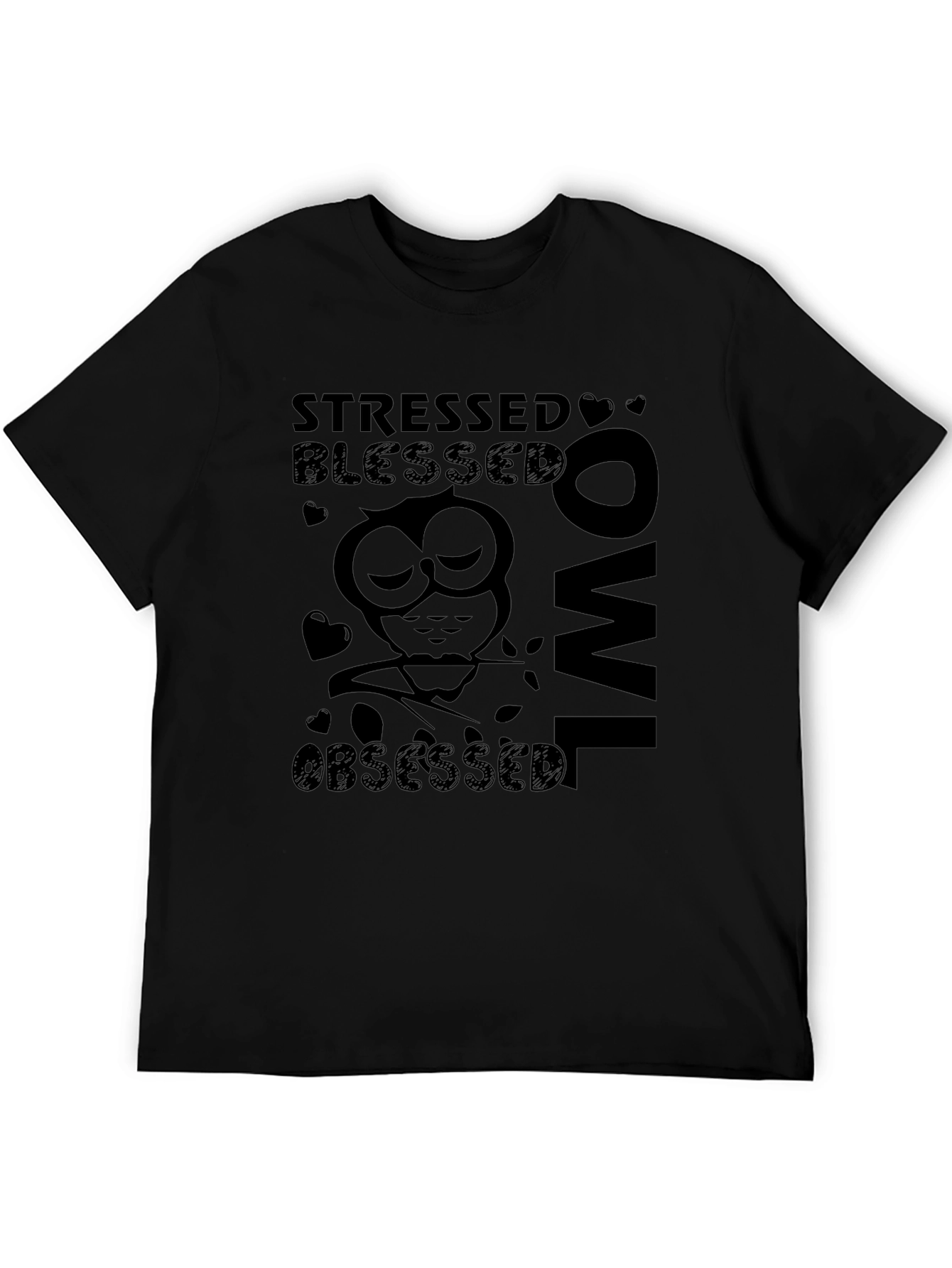Stressed Blessed Owl Obsessed Black Graphic Tee