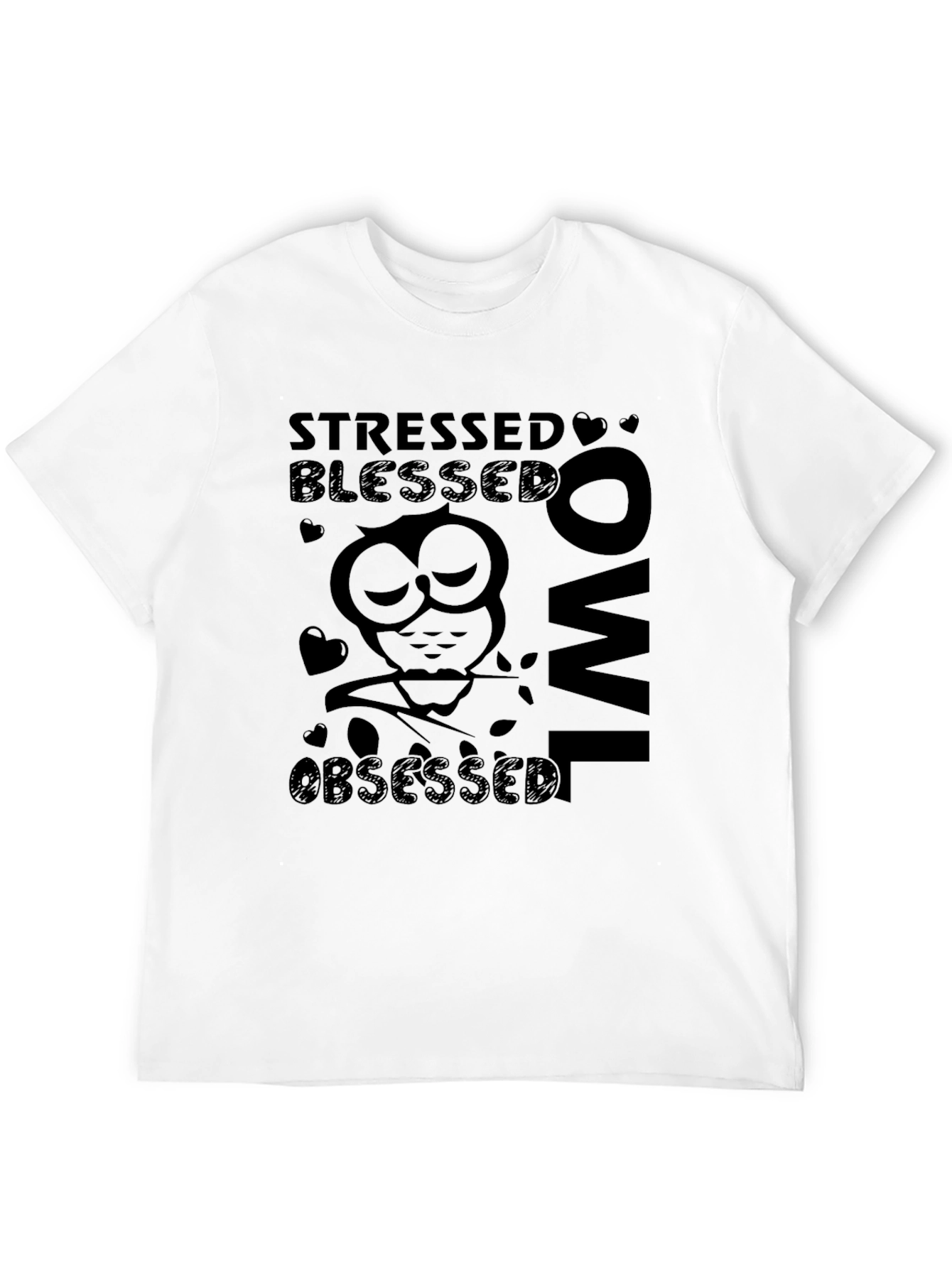 Stressed Blessed Owl Obsessed Black Graphic Tee