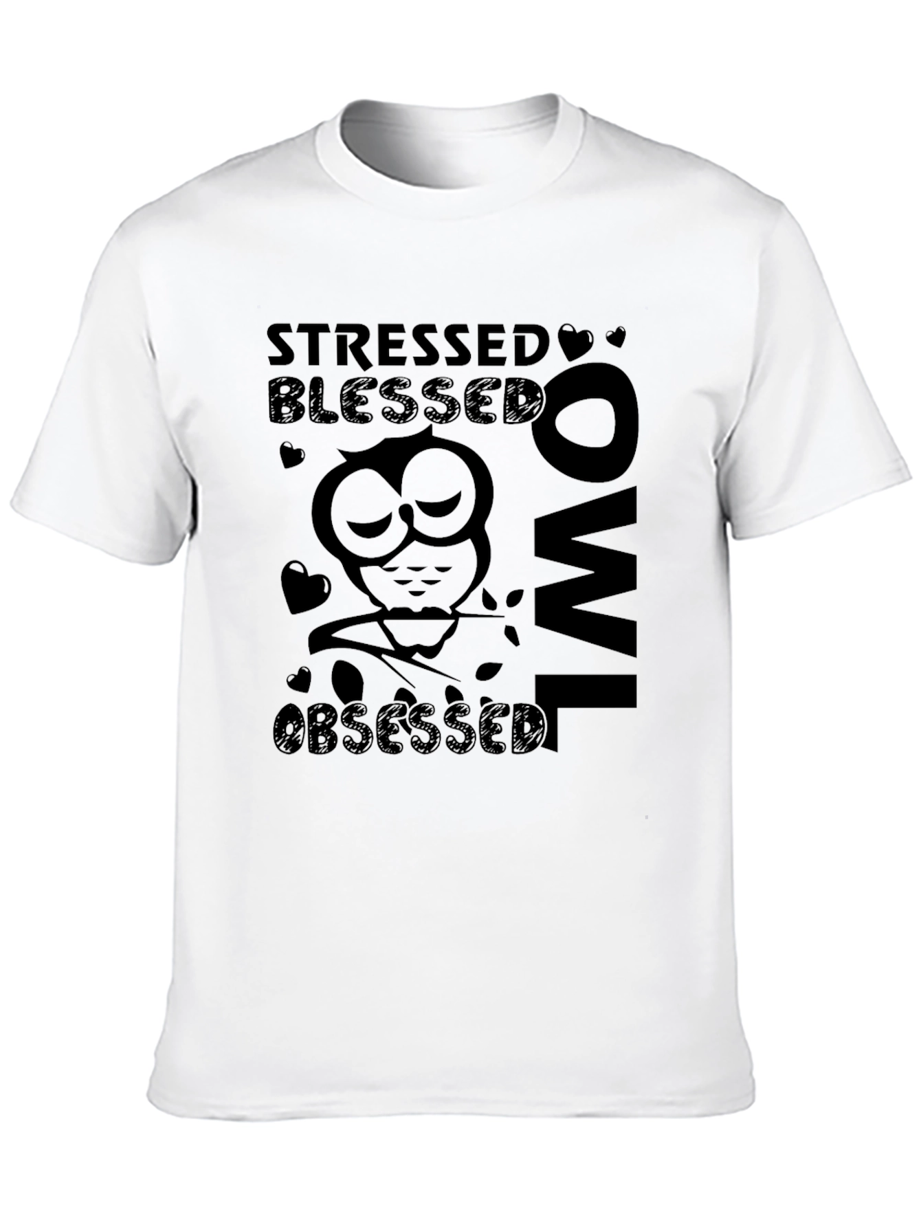 Stressed Blessed Owl Obsessed Black Graphic Tee