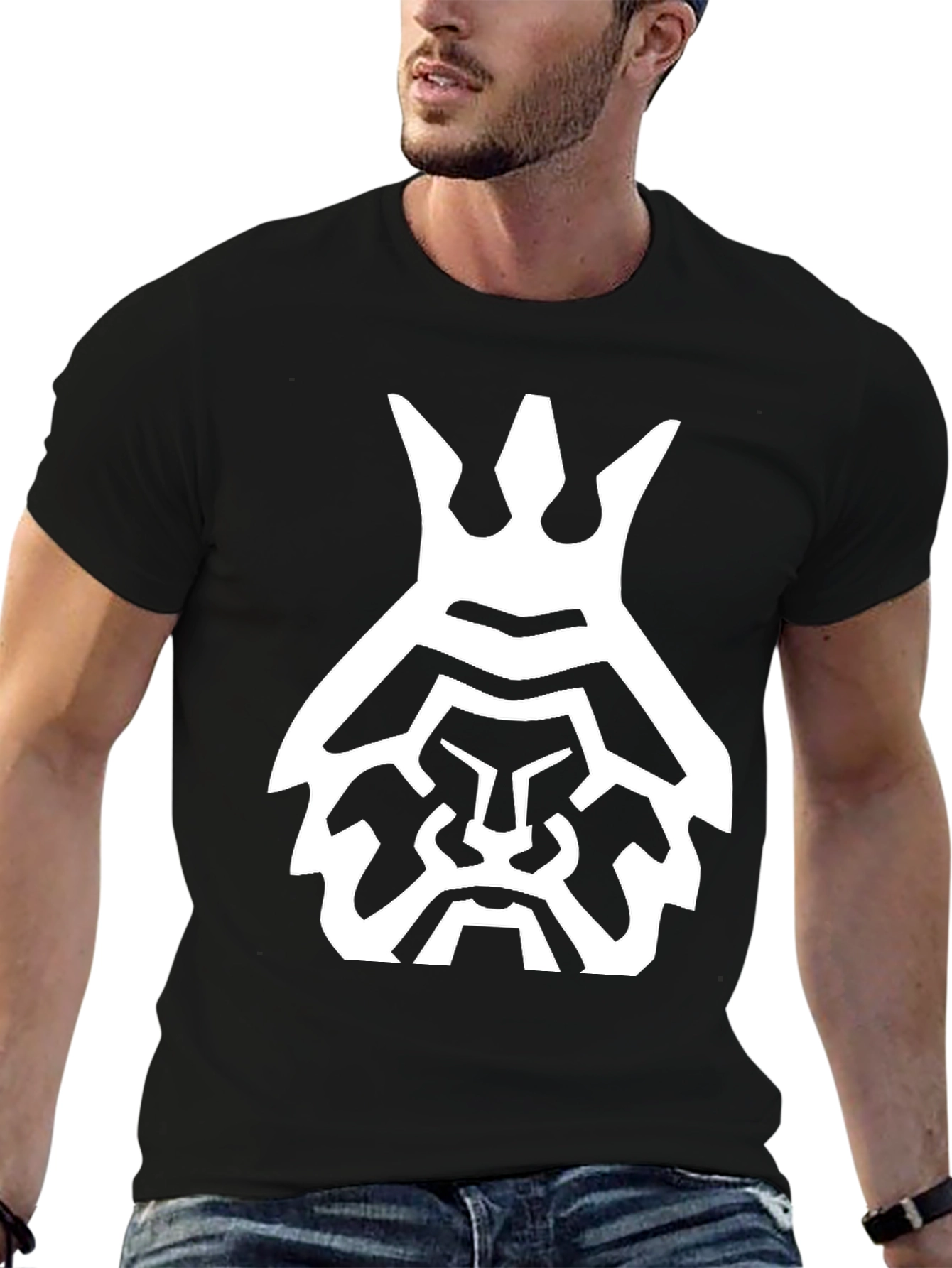 Black T-Shirt with Bold White Lion King Graphic