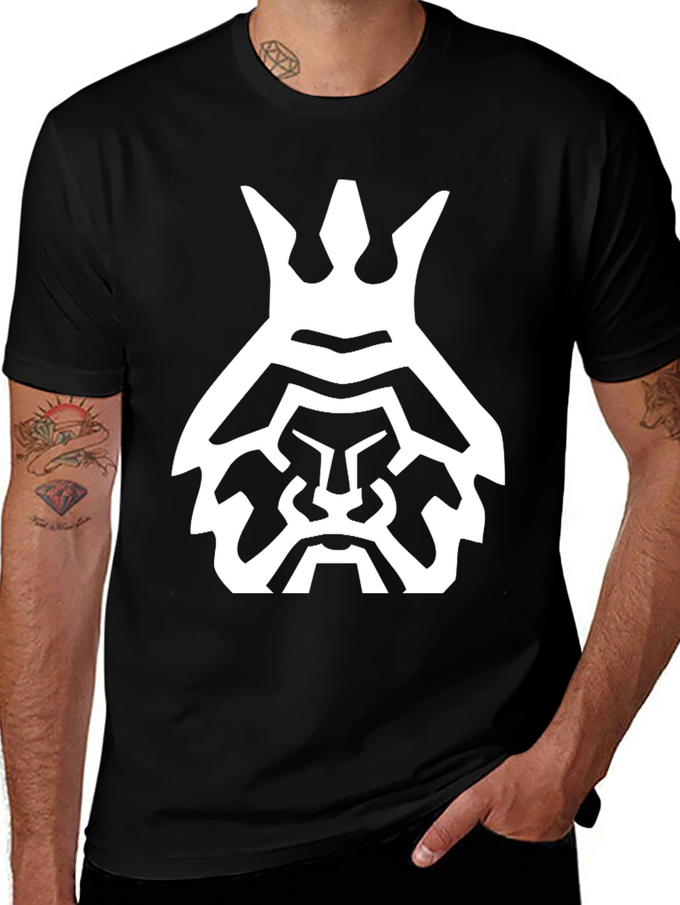 Black T-Shirt with Bold White Lion King Graphic