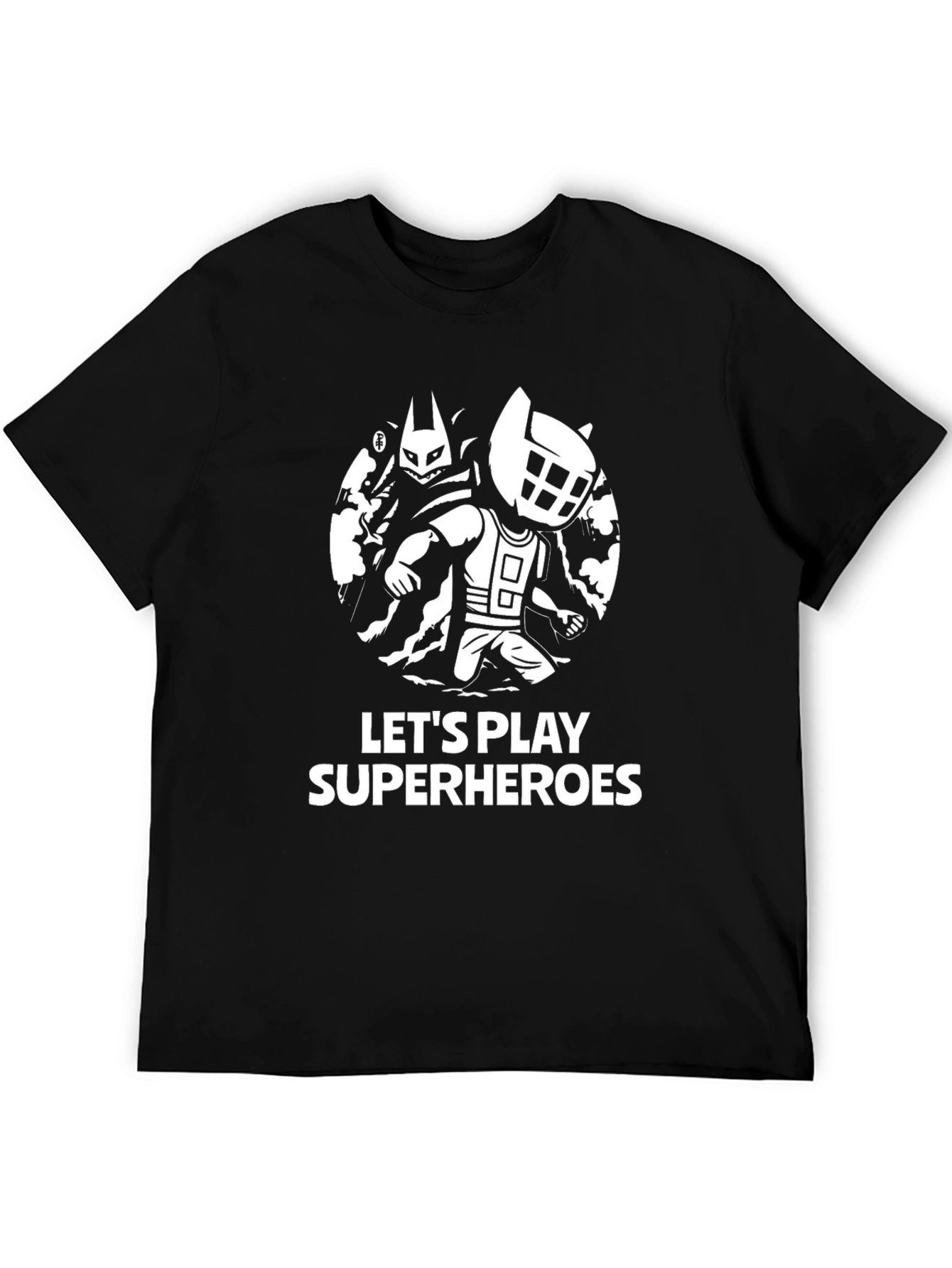 Lets Play Superheroes Black T-Shirt
