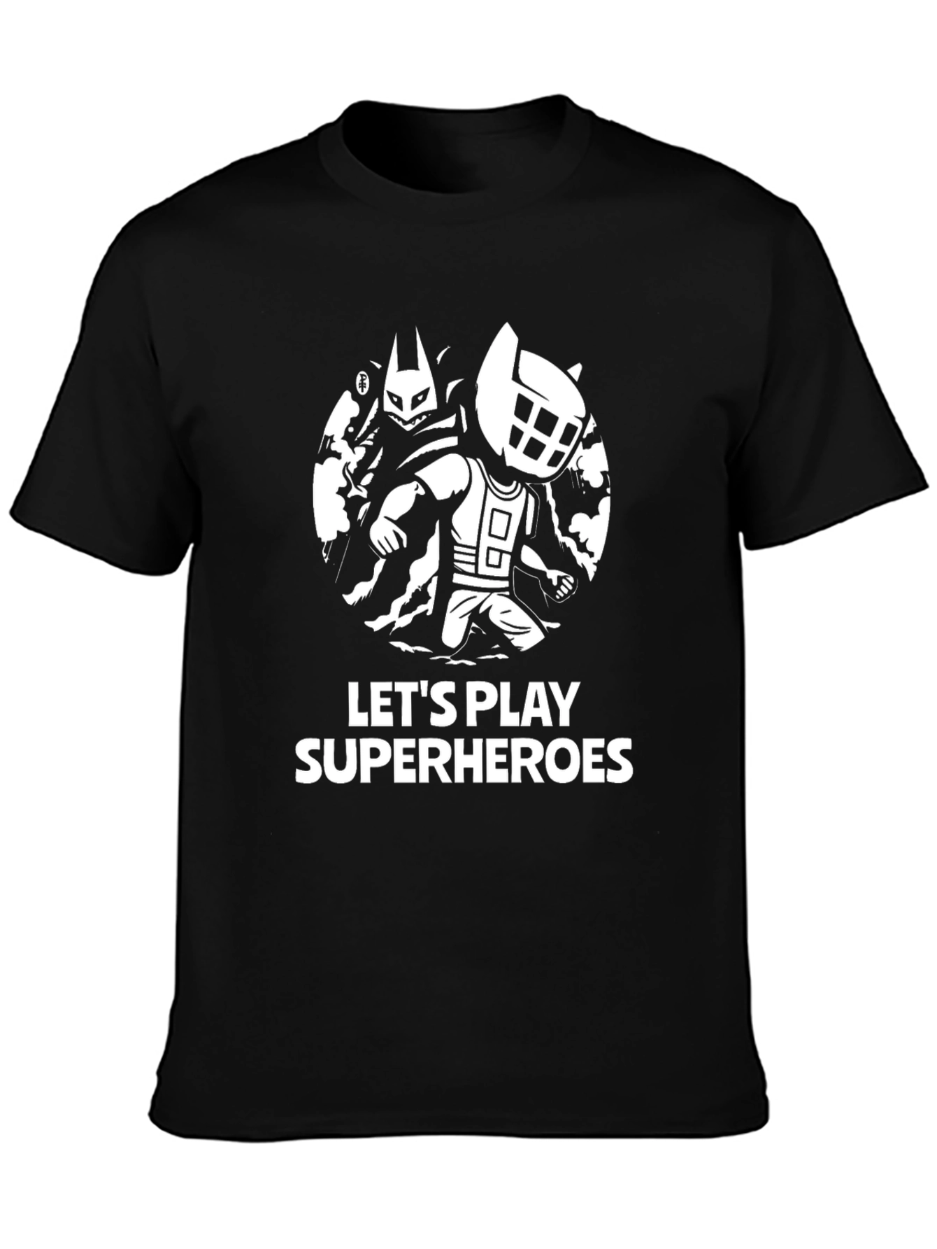 Lets Play Superheroes Black T-Shirt