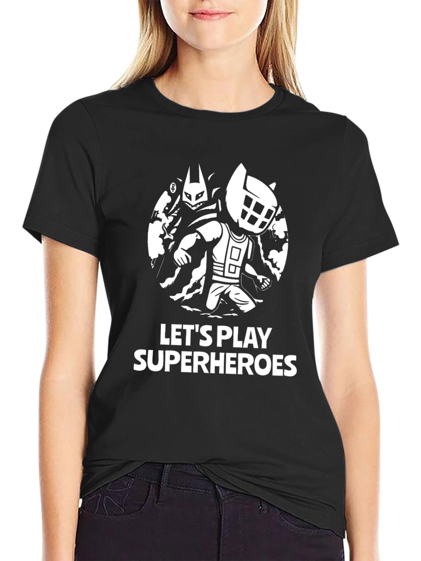 Lets Play Superheroes Black T-Shirt