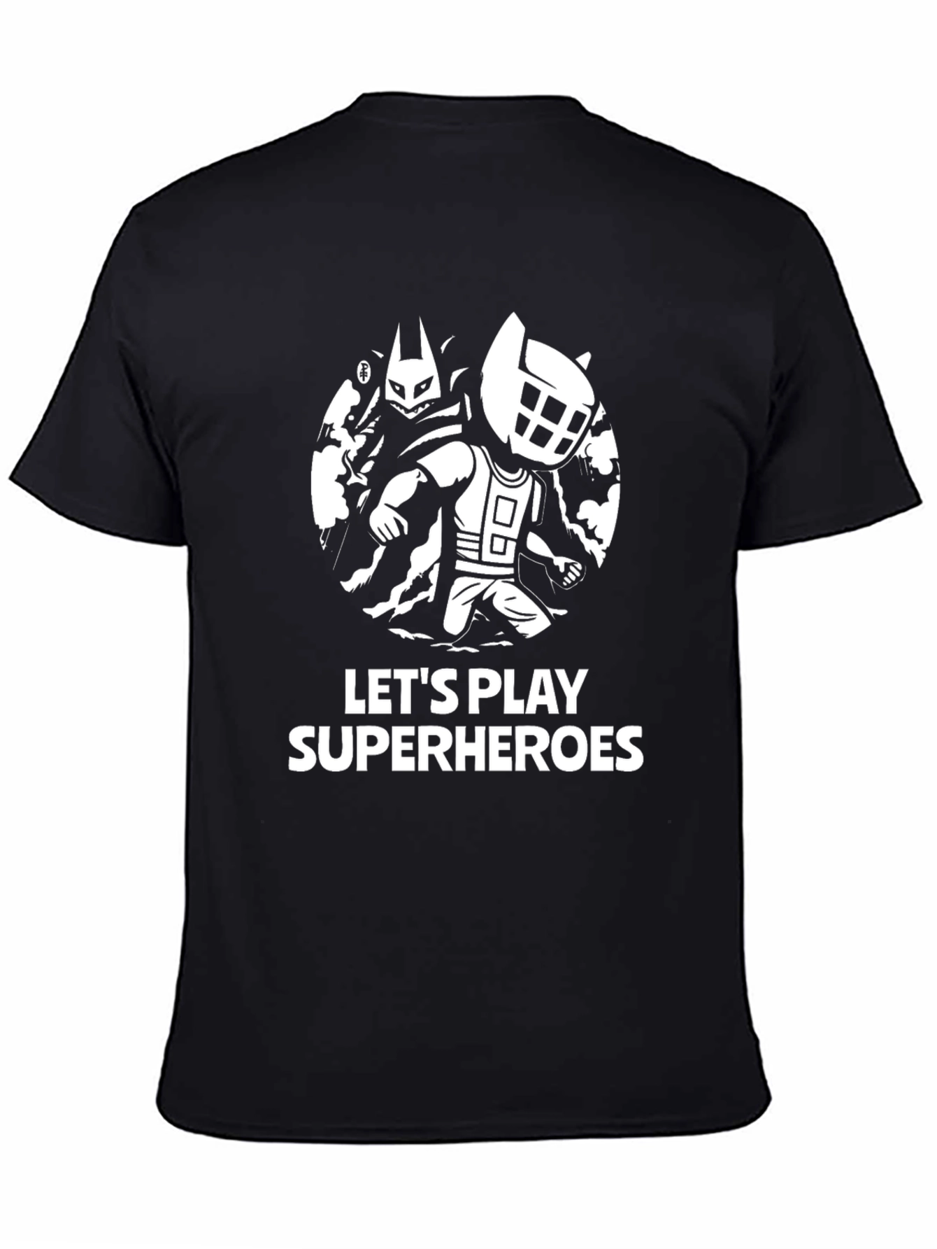 Lets Play Superheroes Black T-Shirt
