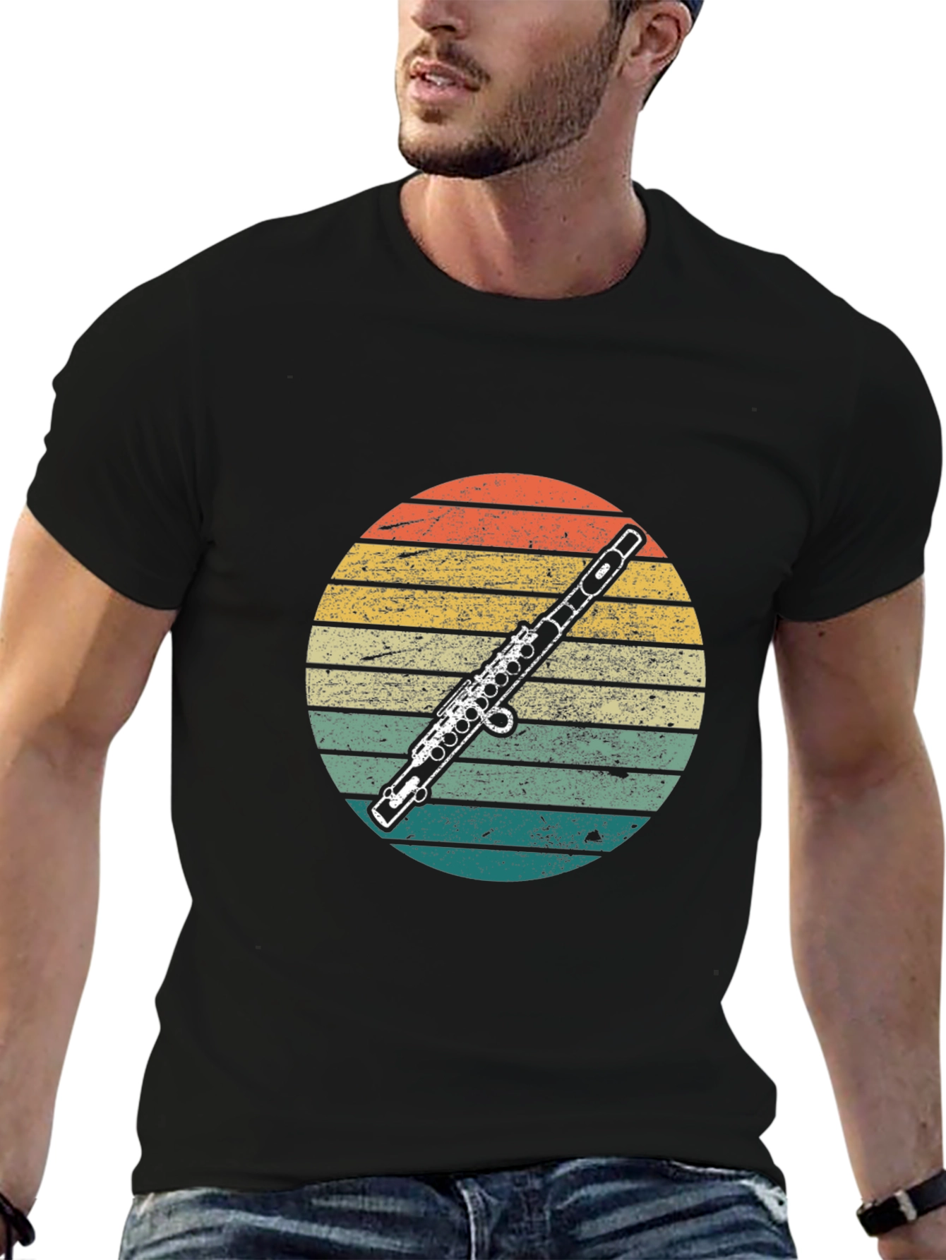 Retro Flute Sunset T-Shirt - Music Lover Tee