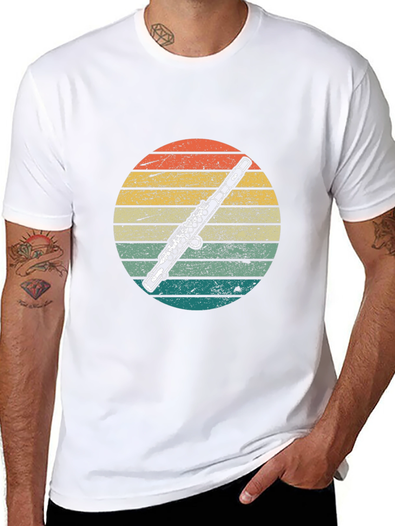 Retro Flute Sunset T-Shirt - Music Lover Tee