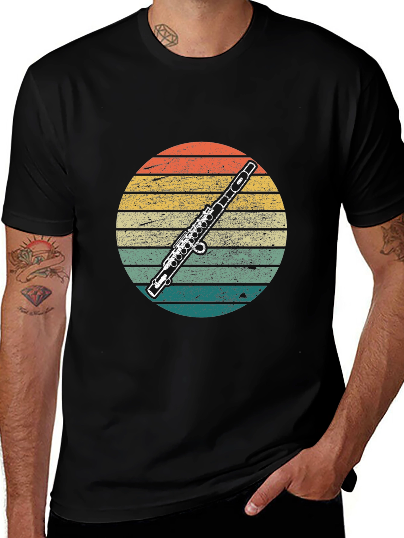 Retro Flute Sunset T-Shirt - Music Lover Tee