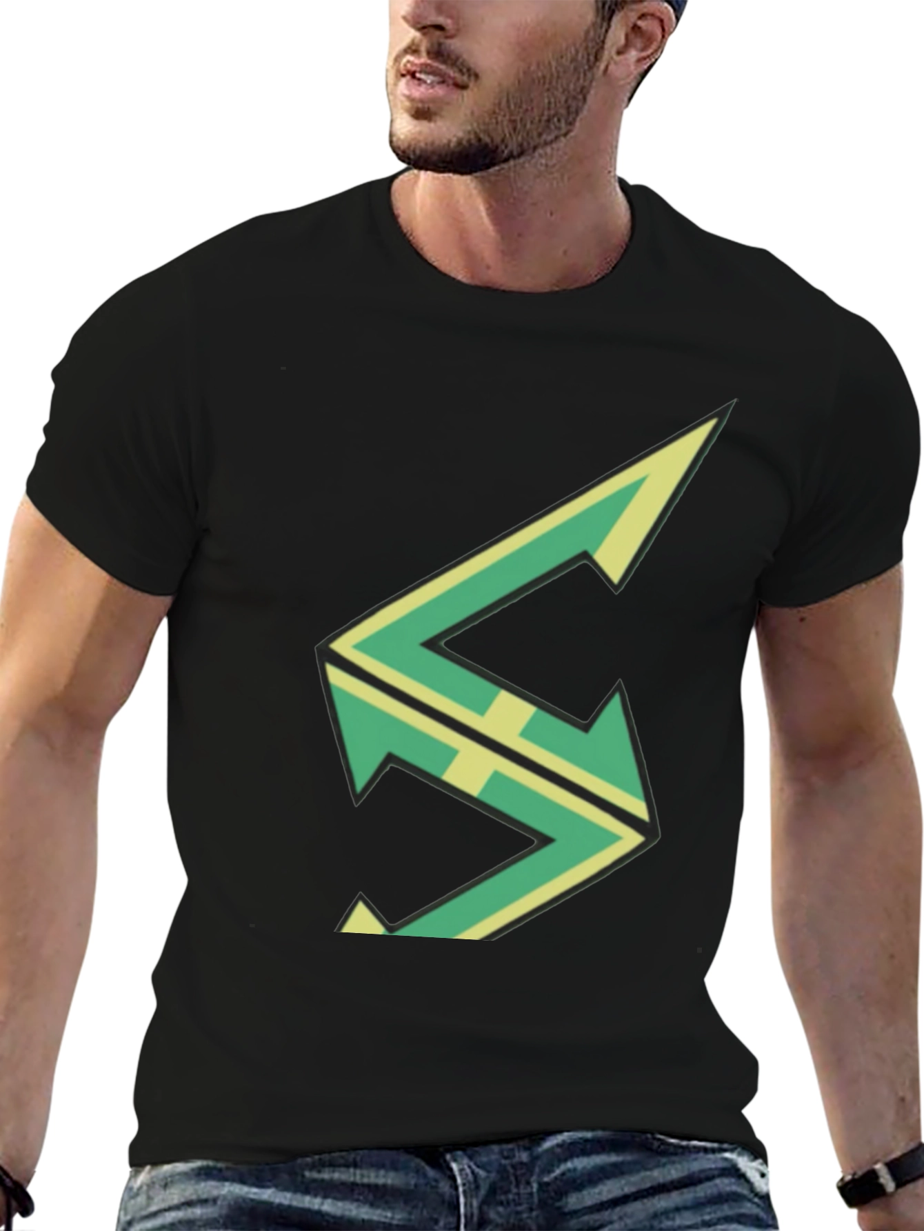 Modern Graphic Tee - Geometric Logo Black Cotton Shirt