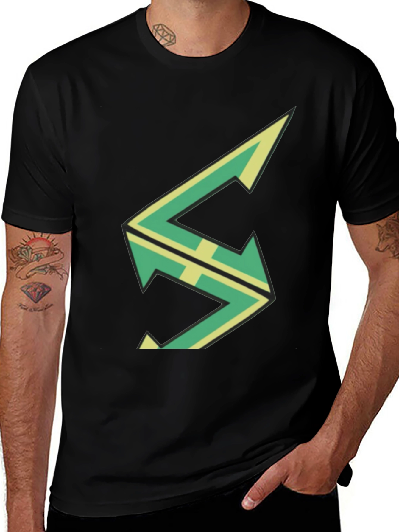 Modern Graphic Tee - Geometric Logo Black Cotton Shirt