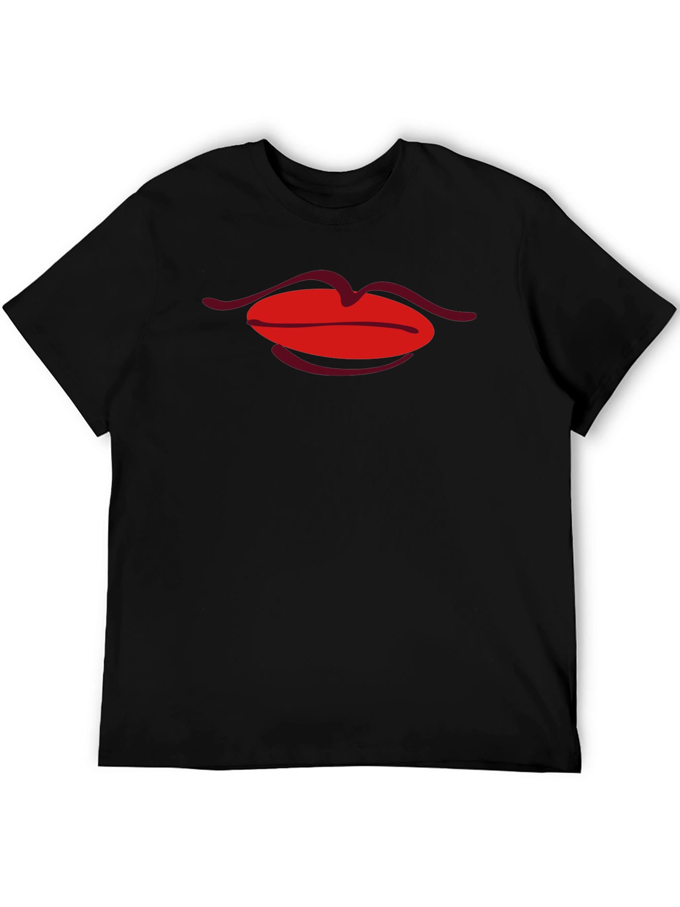 Red Lips Graphic Black T-Shirt