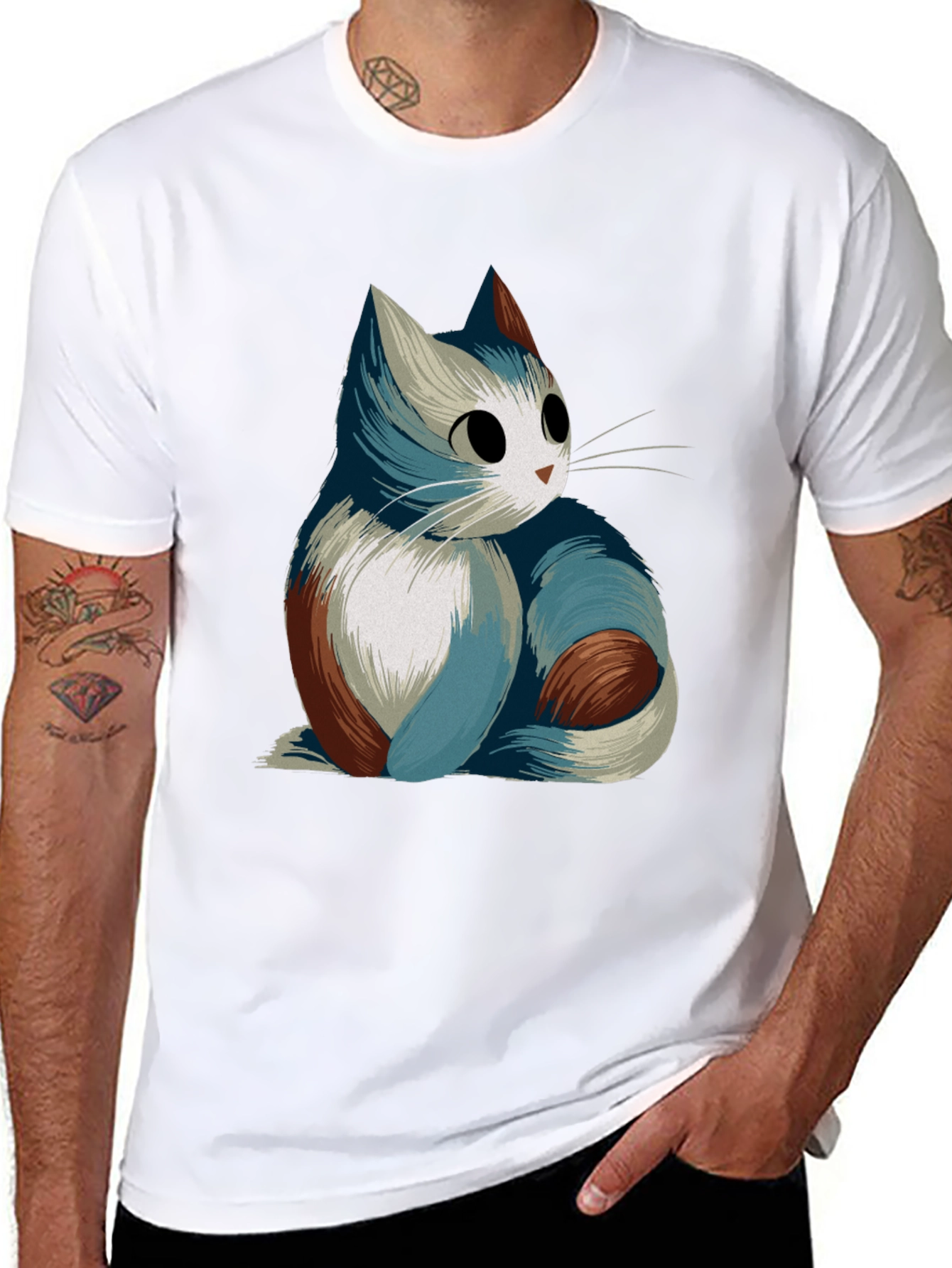 Cat Graphic Tee - Black Casual T-Shirt