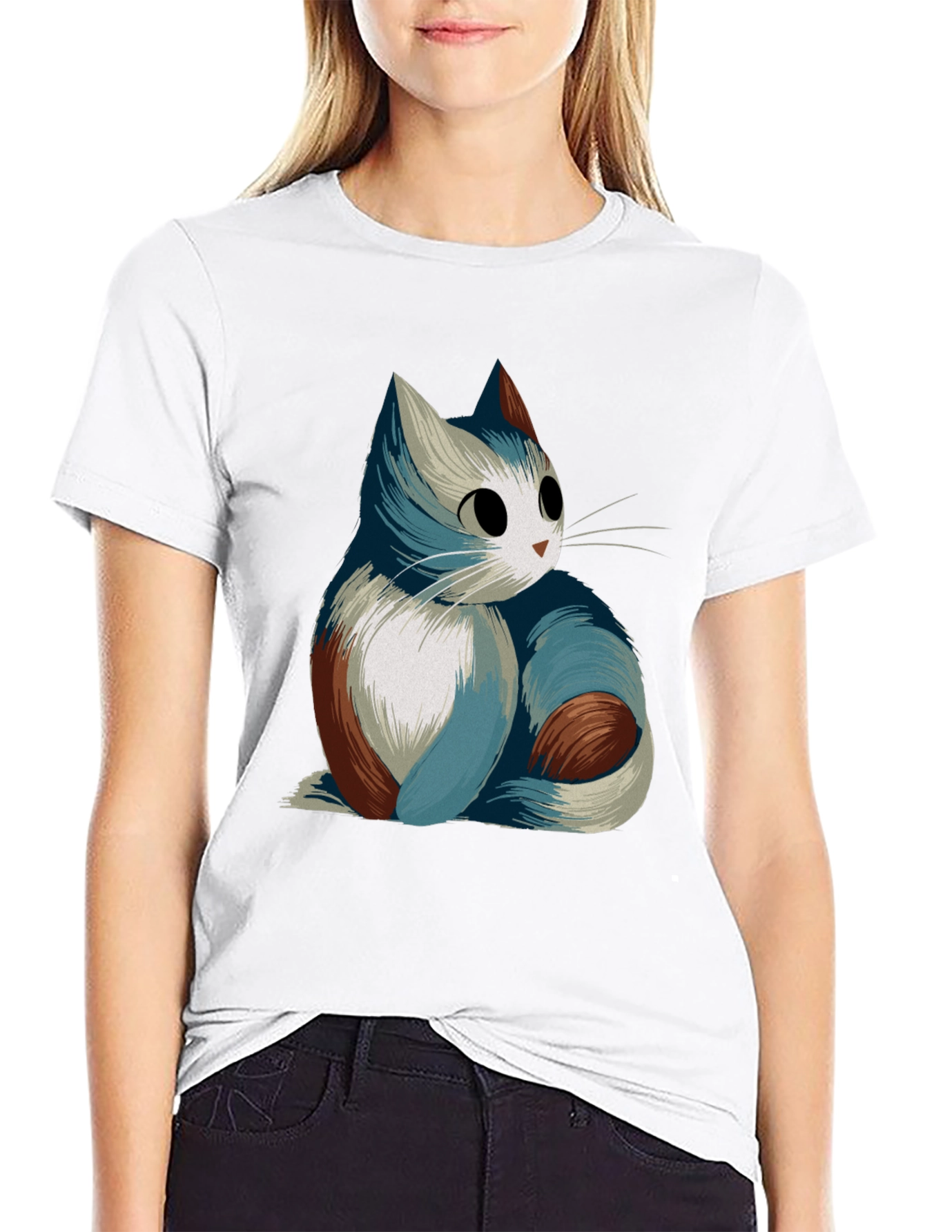 Cat Graphic Tee - Black Casual T-Shirt
