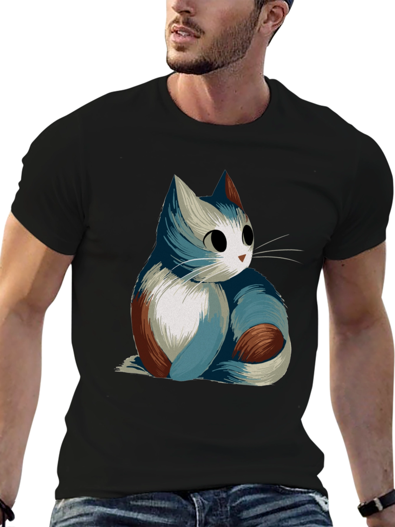 Cat Graphic Tee - Black Casual T-Shirt