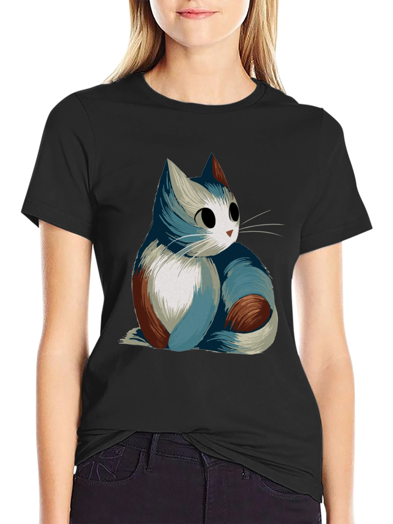 Cat Graphic Tee - Black Casual T-Shirt