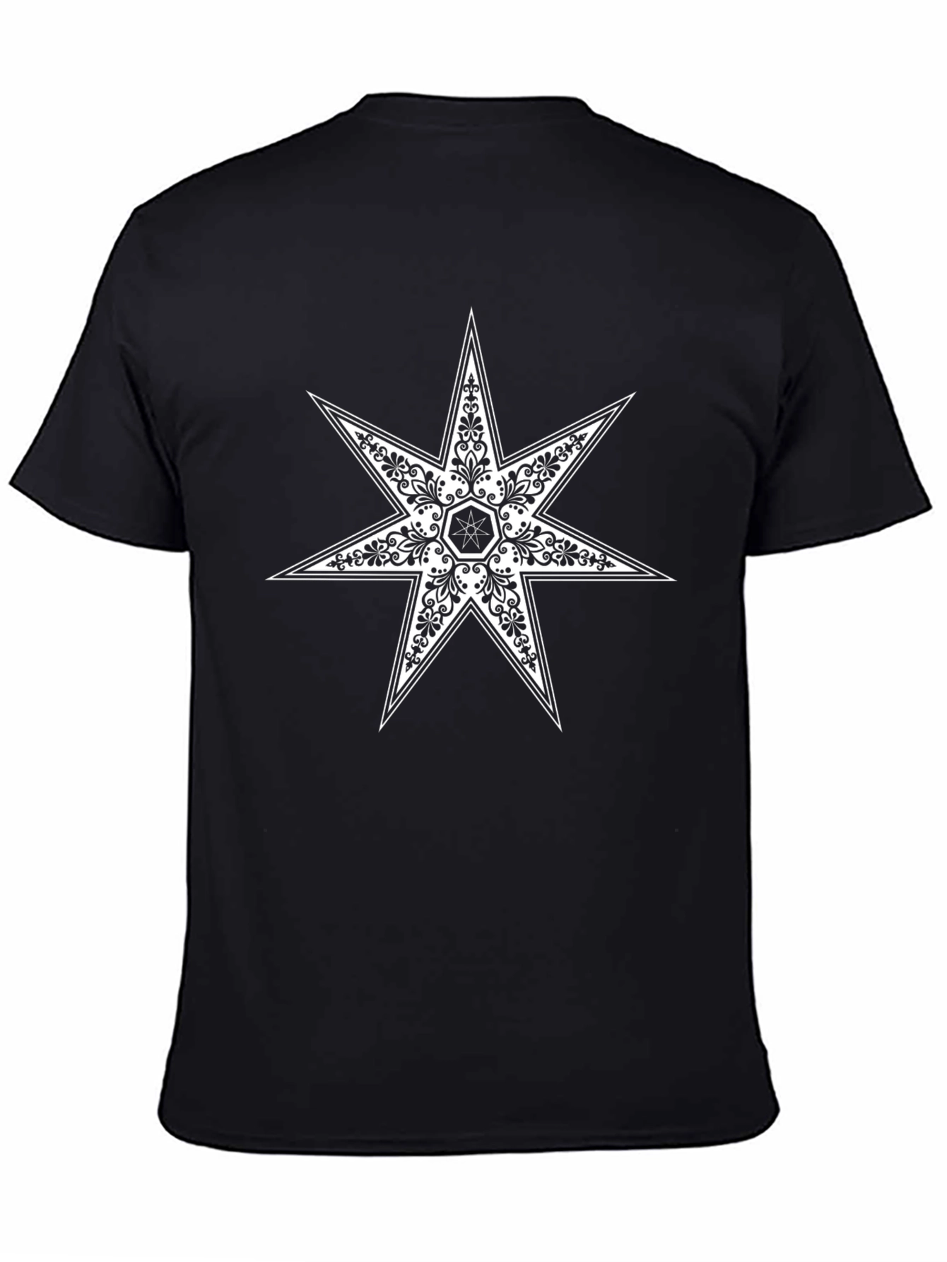Black T-Shirt with Ornate Star Design