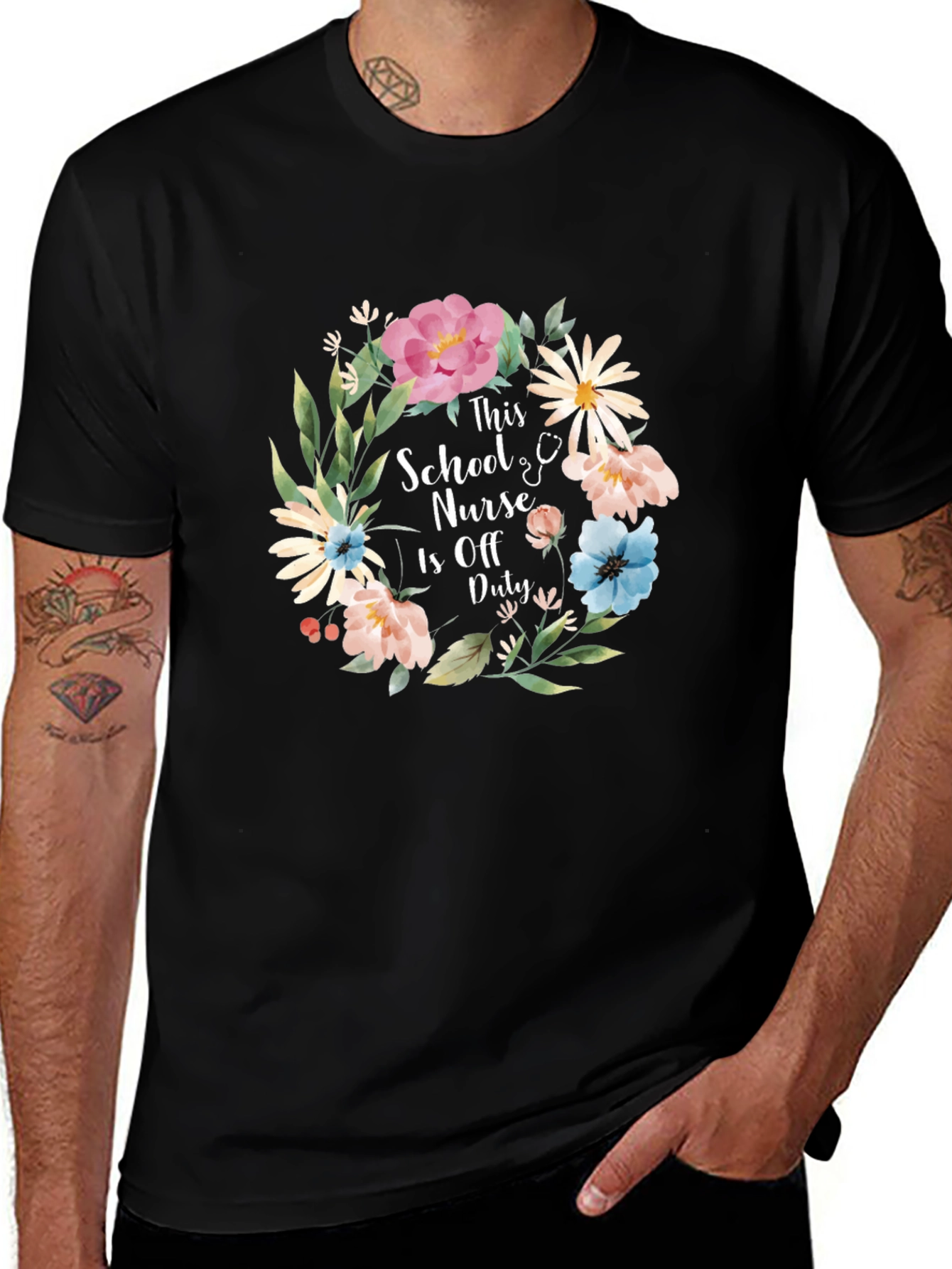 School Nurse Off Duty Floral Tee