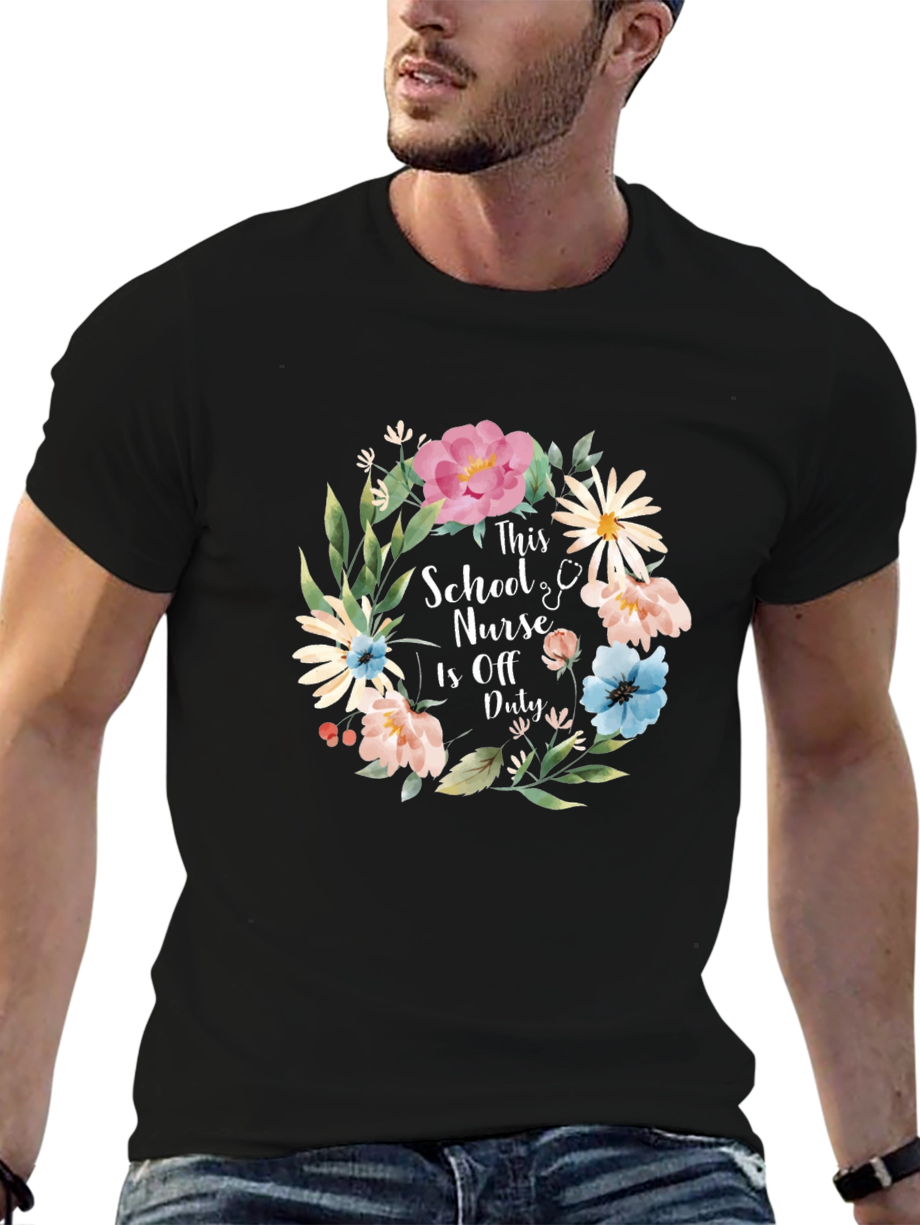 School Nurse Off Duty Floral Tee