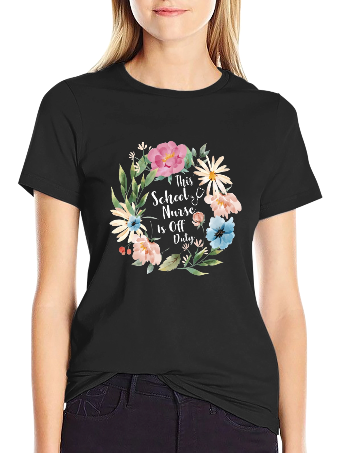 School Nurse Off Duty Floral Tee