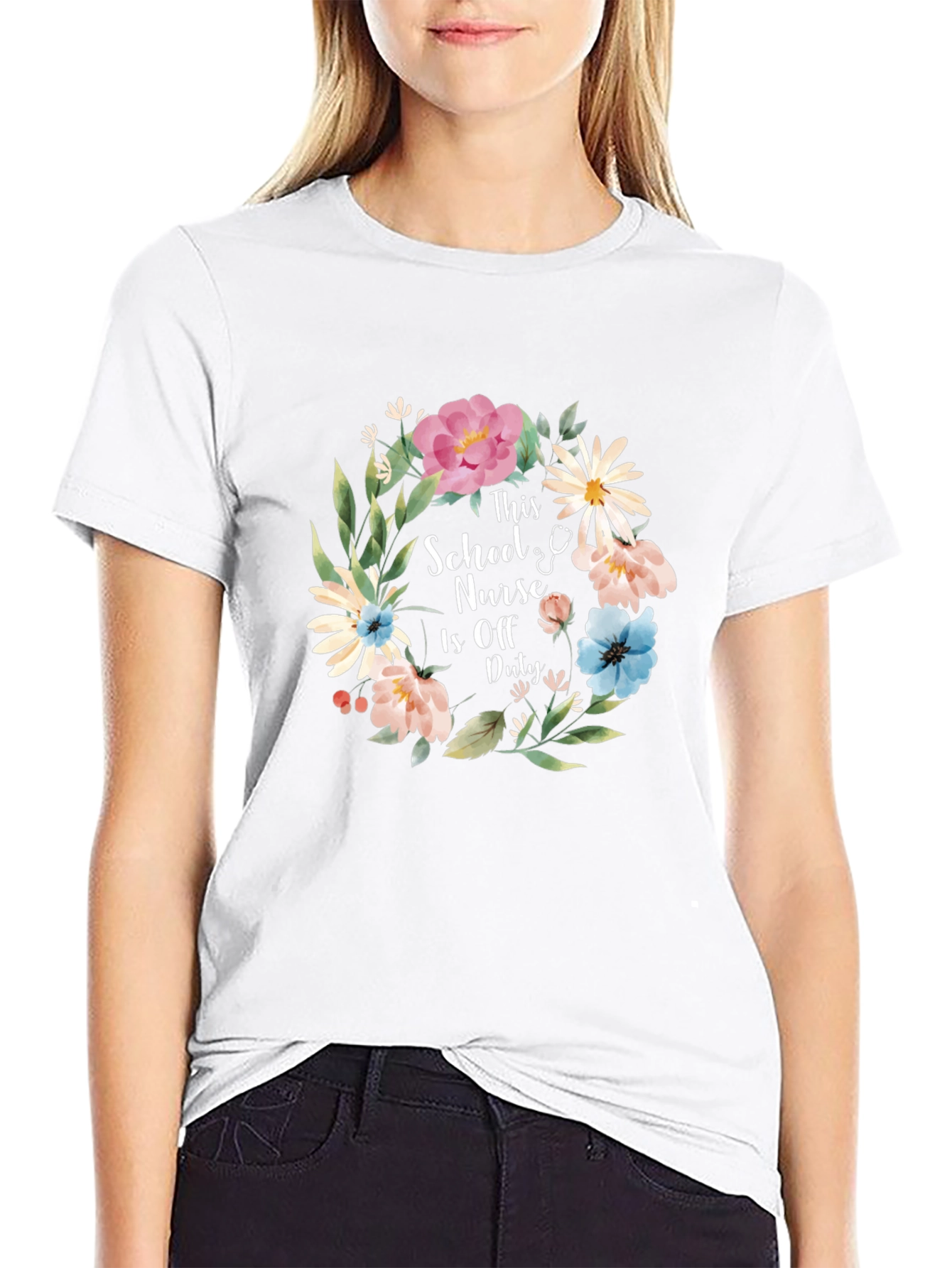 School Nurse Off Duty Floral Tee