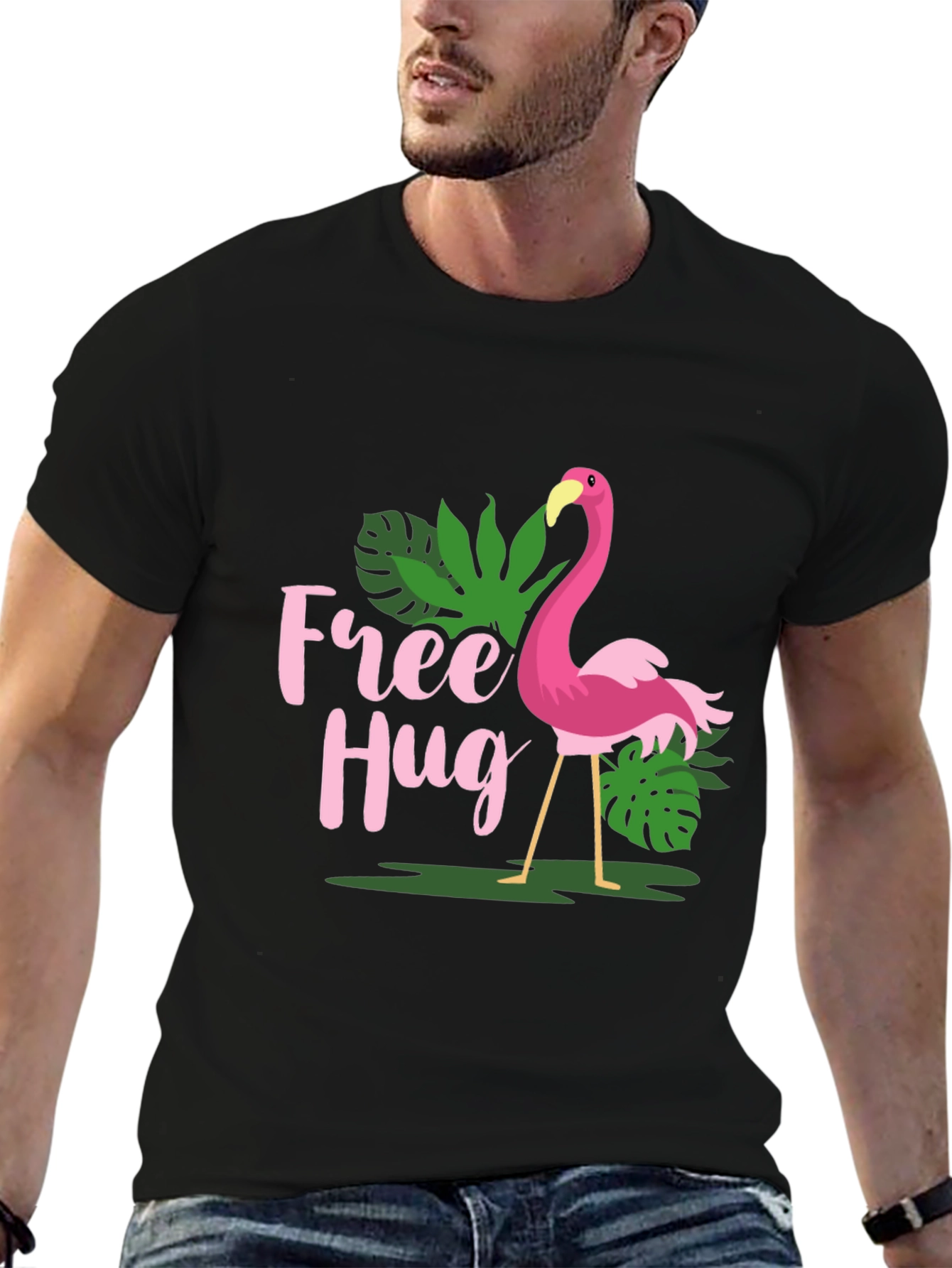 Free Hug Flamingo Graphic Tee - Tropical Print