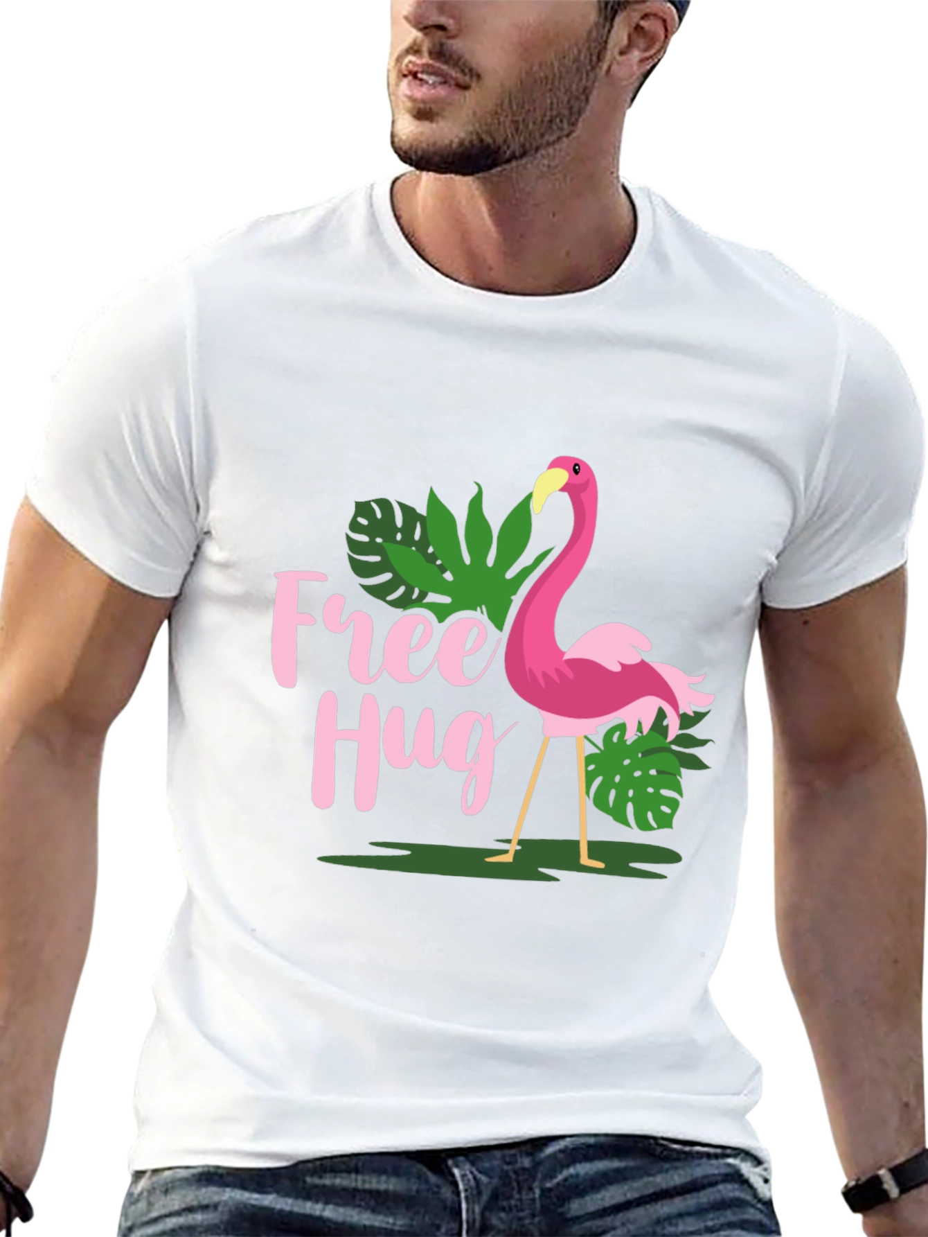 Free Hug Flamingo Graphic Tee - Tropical Print