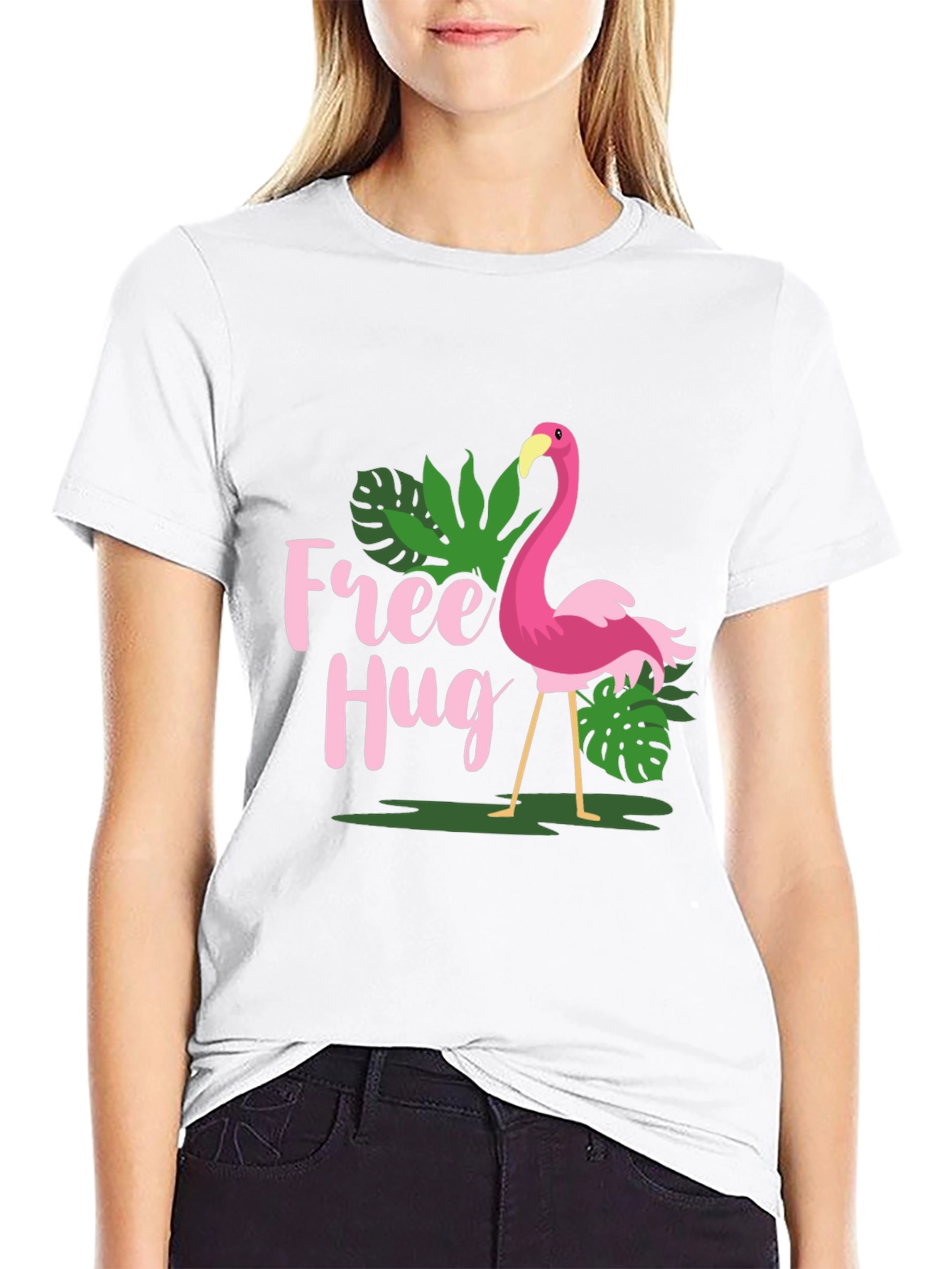 Free Hug Flamingo Graphic Tee - Tropical Print