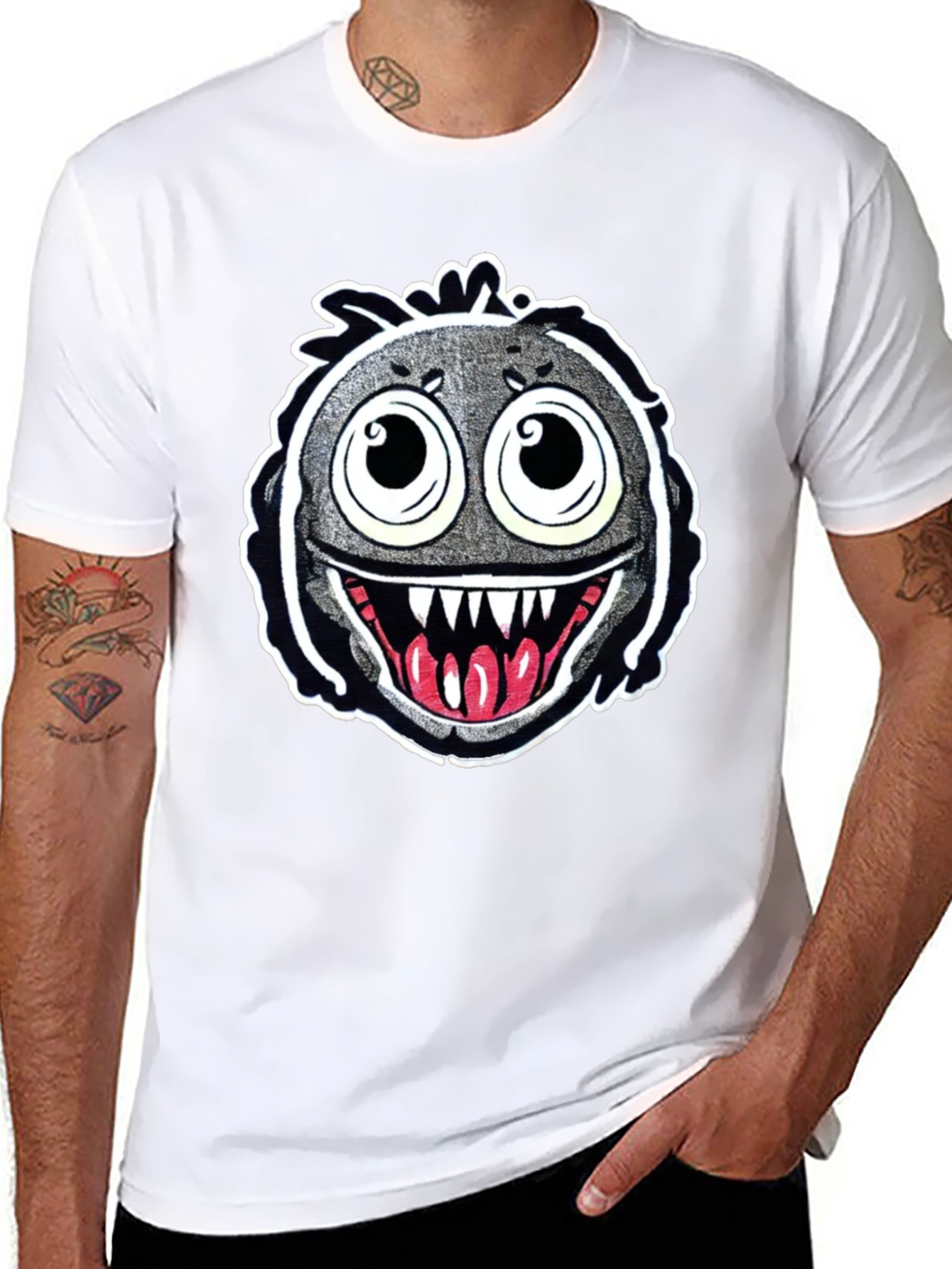 Monster Face Graphic Black T-Shirt