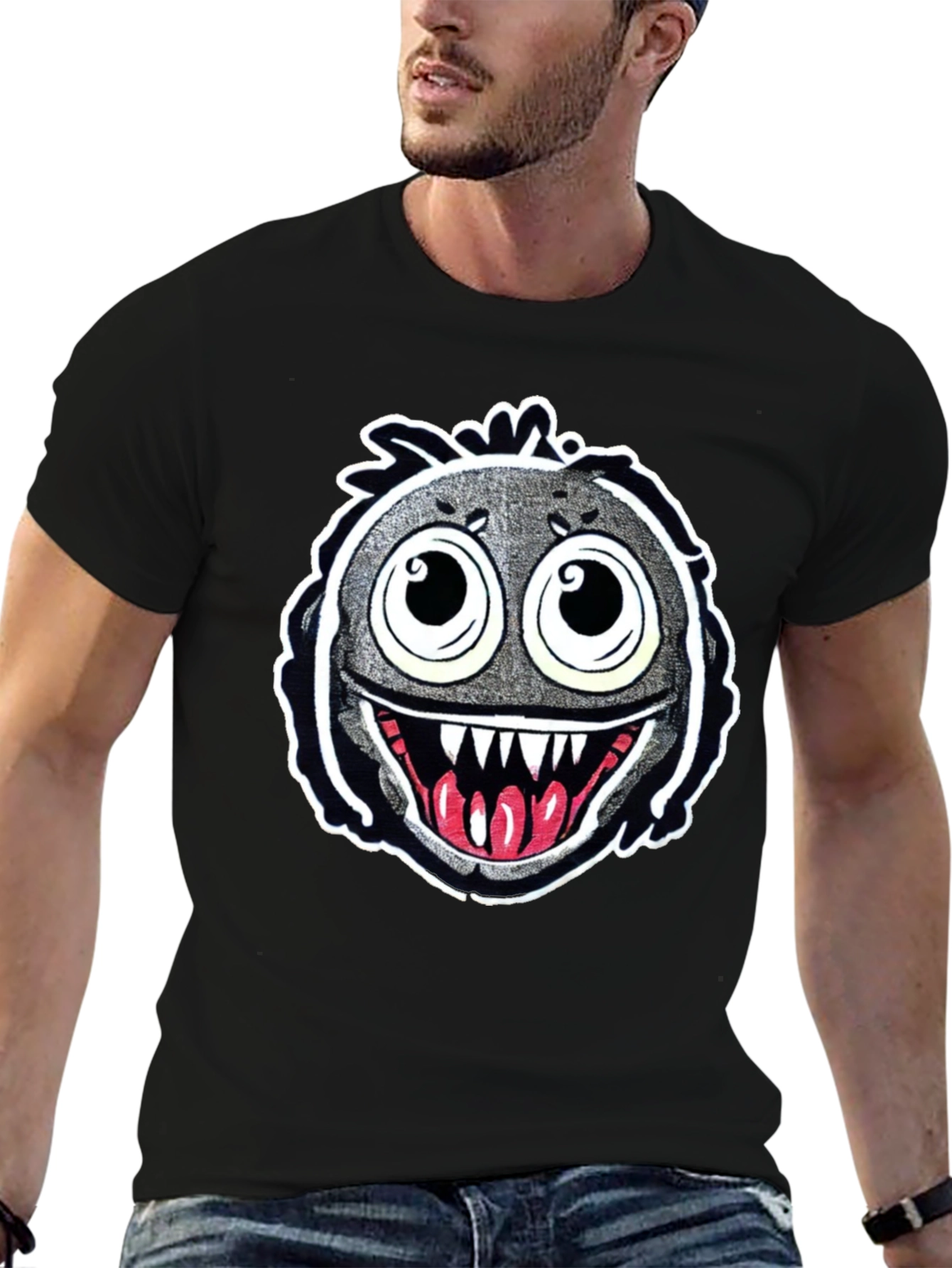 Monster Face Graphic Black T-Shirt
