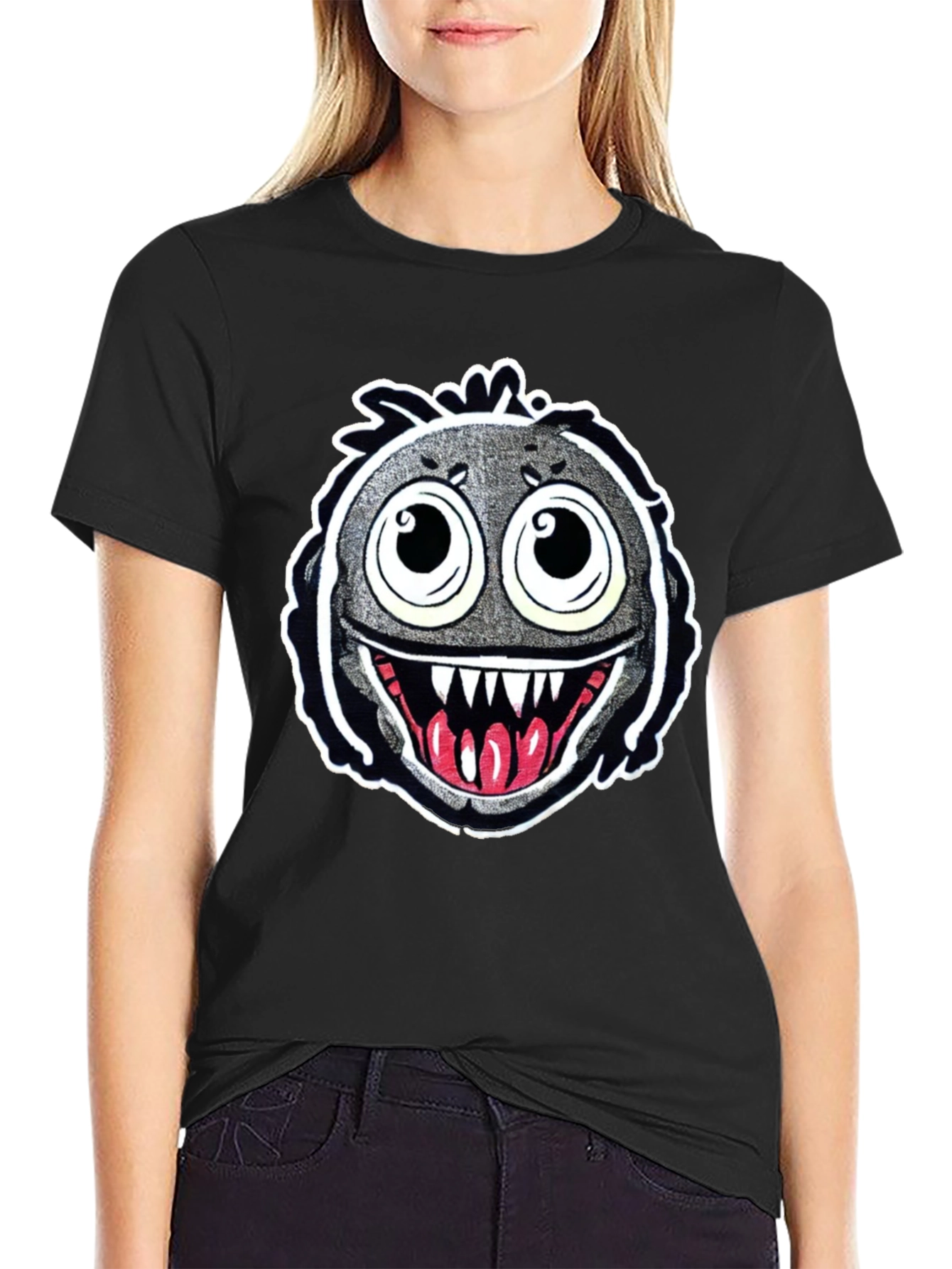 Monster Face Graphic Black T-Shirt