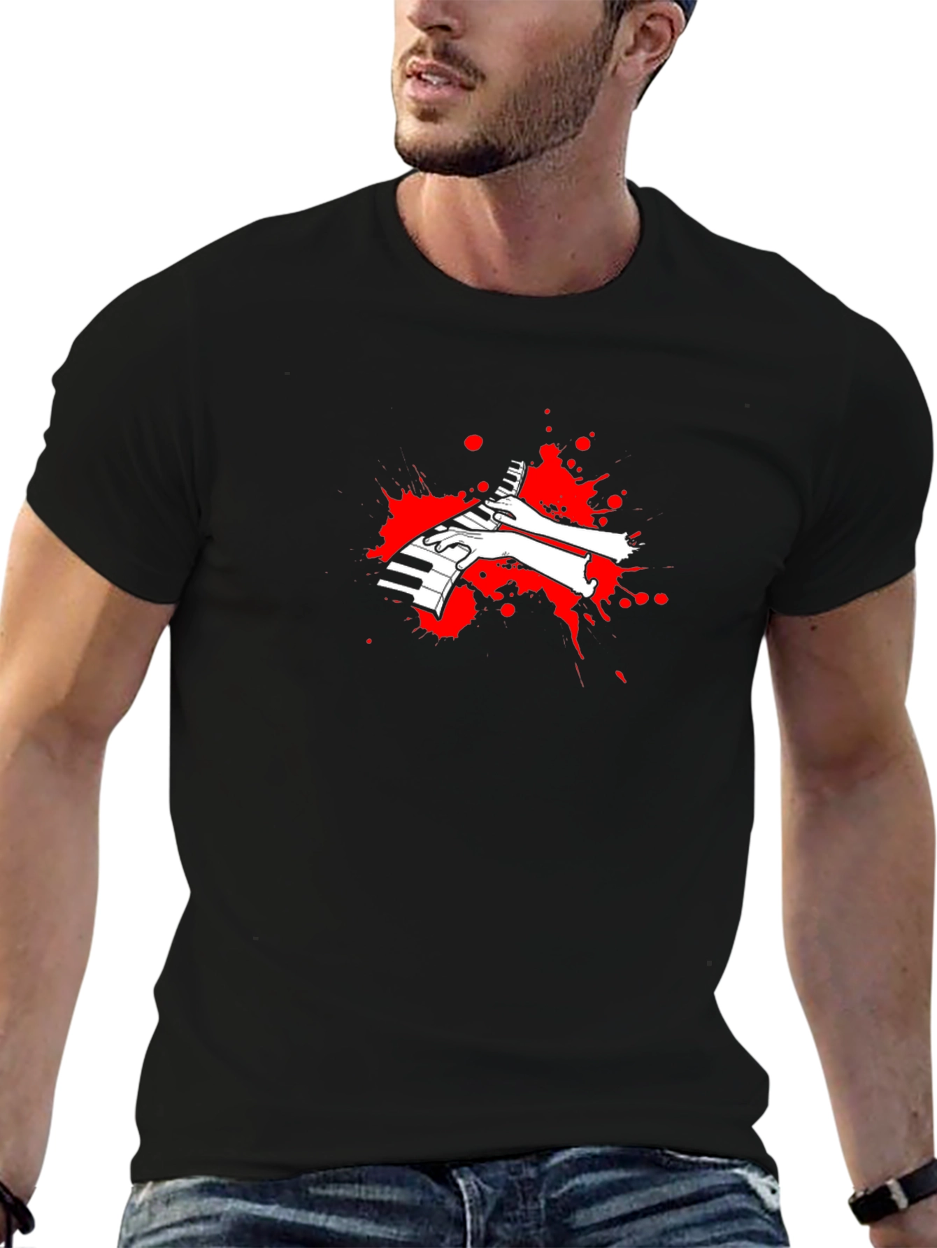 Piano Hands Graphic Black T-Shirt