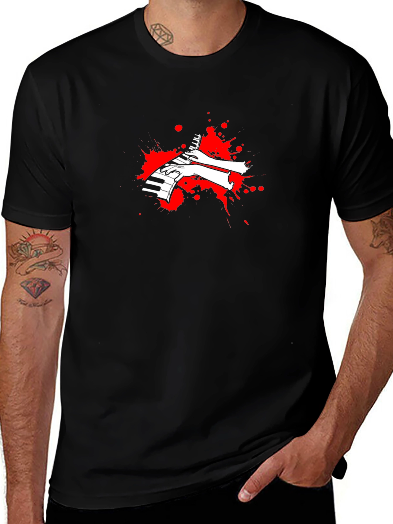 Piano Hands Graphic Black T-Shirt