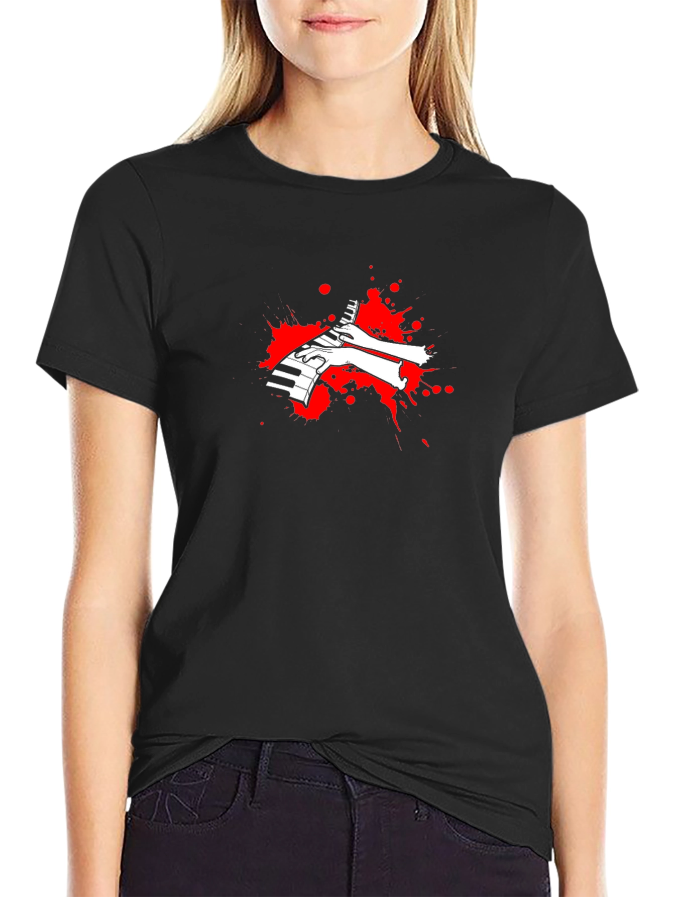 Piano Hands Graphic Black T-Shirt