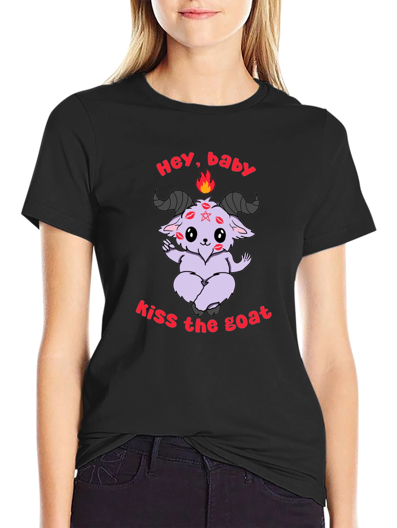 Kiss The Goat T-Shirt - Black Graphic Tee