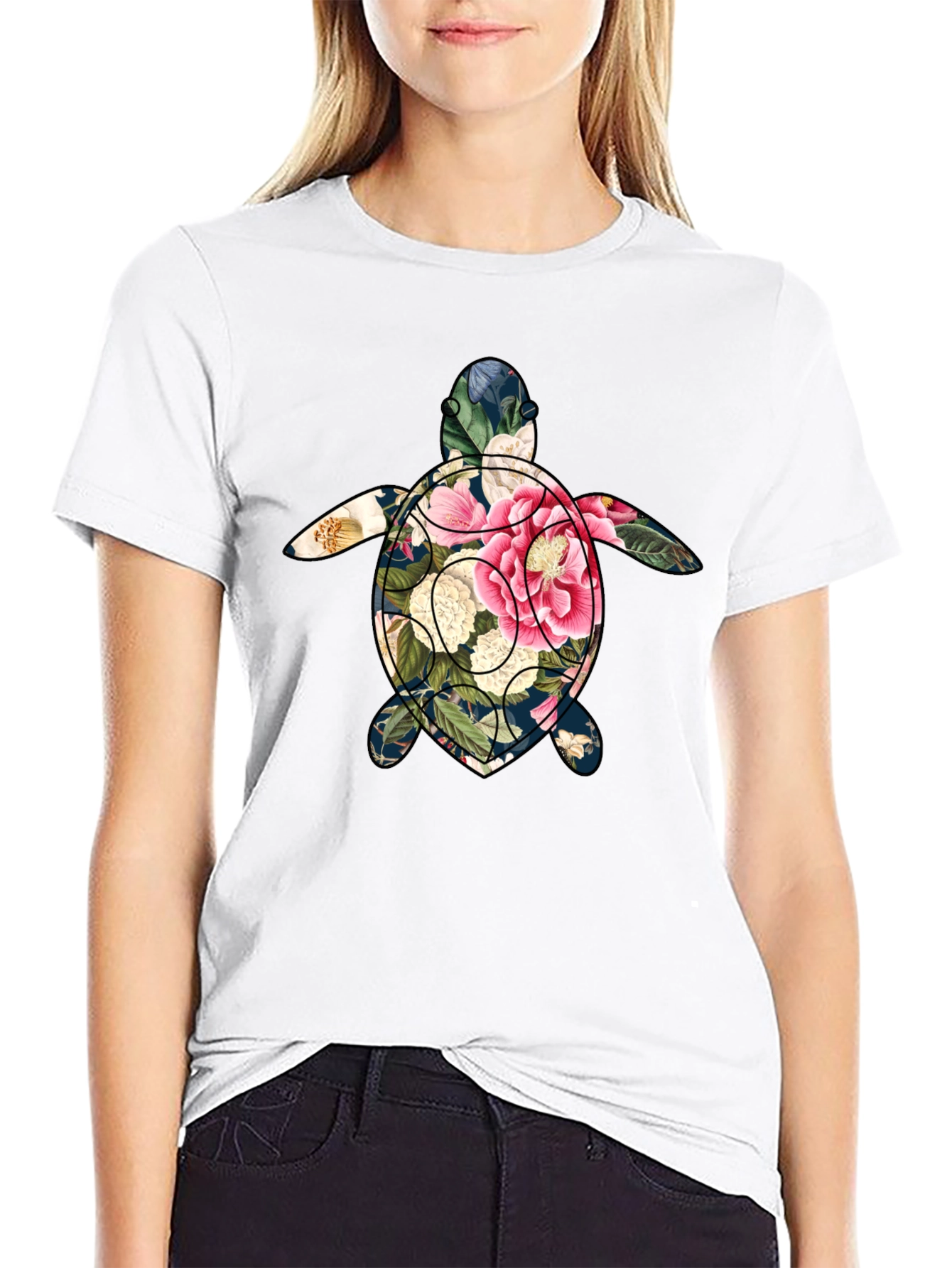 Floral Turtle Graphic Tee - Soft Cotton