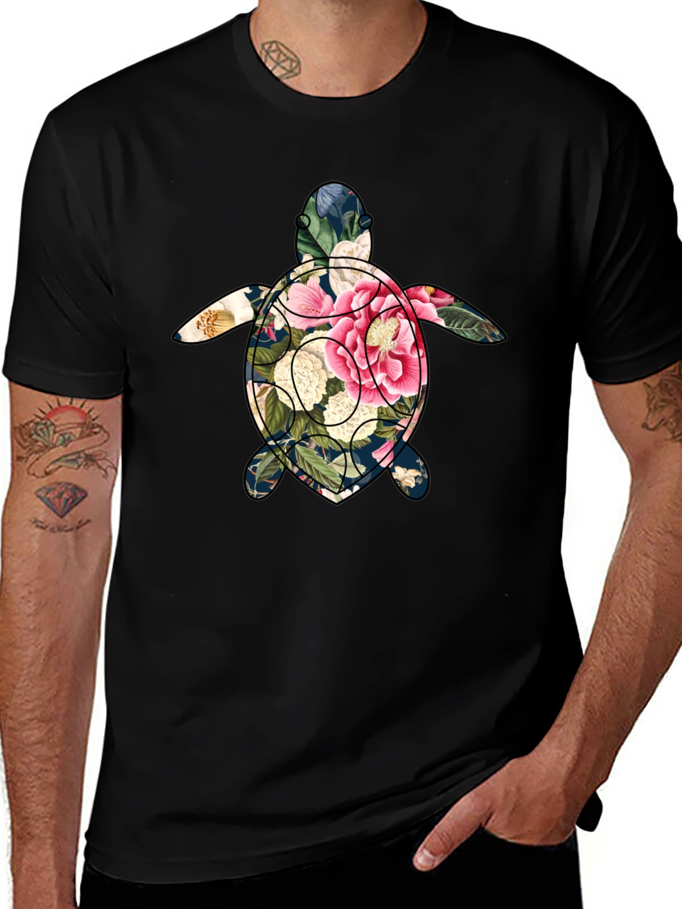 Floral Turtle Graphic Tee - Soft Cotton