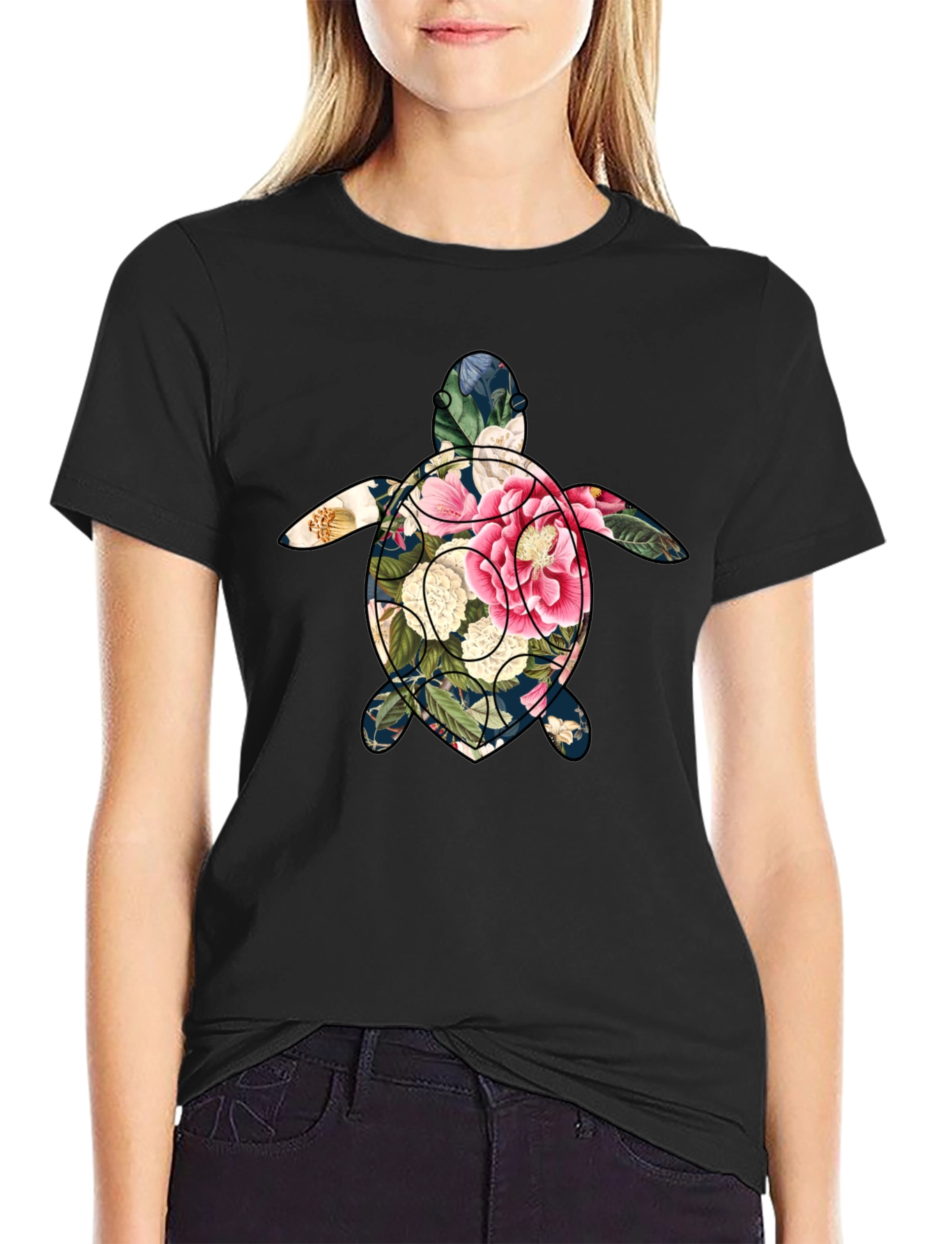 Floral Turtle Graphic Tee - Soft Cotton
