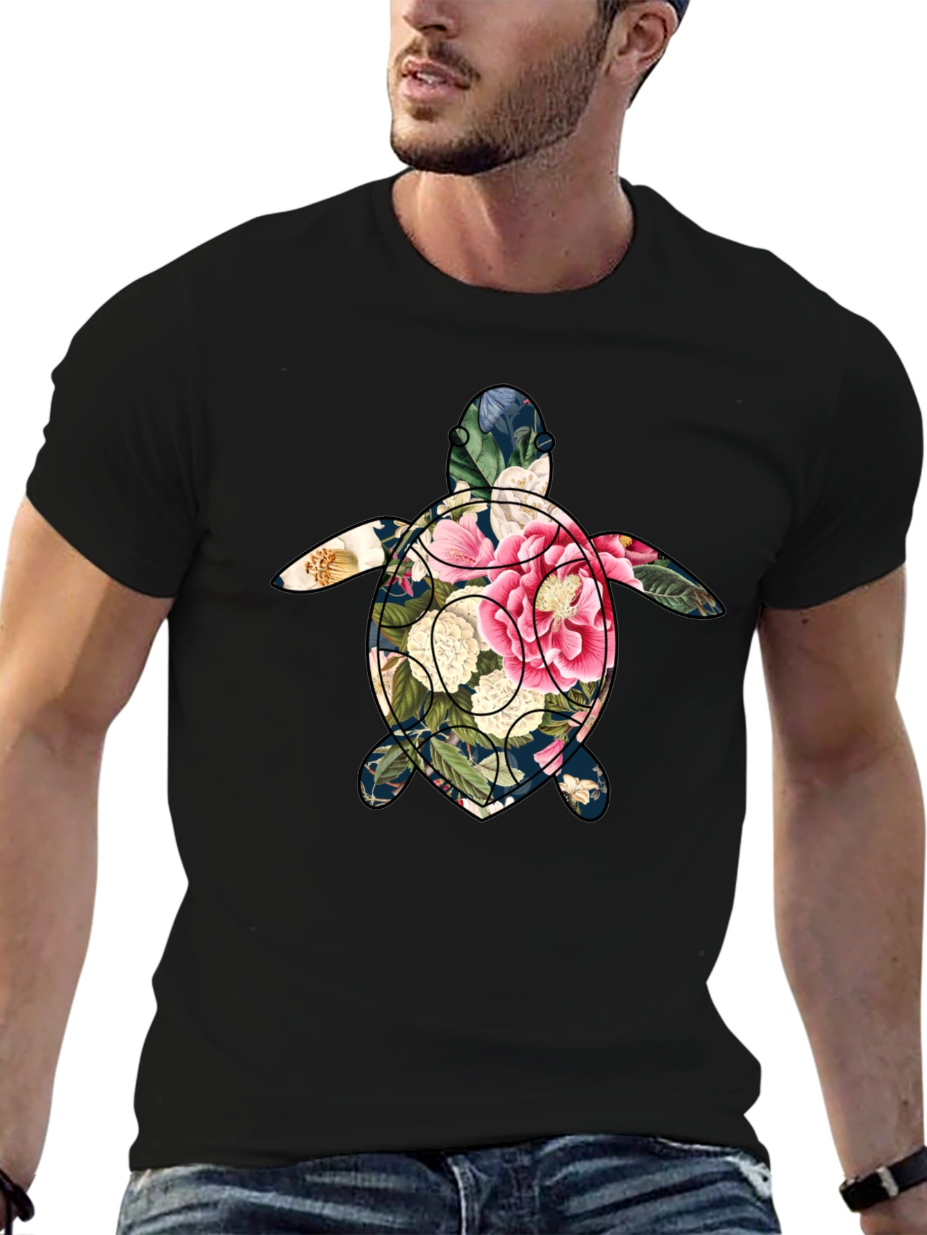 Floral Turtle Graphic Tee - Soft Cotton